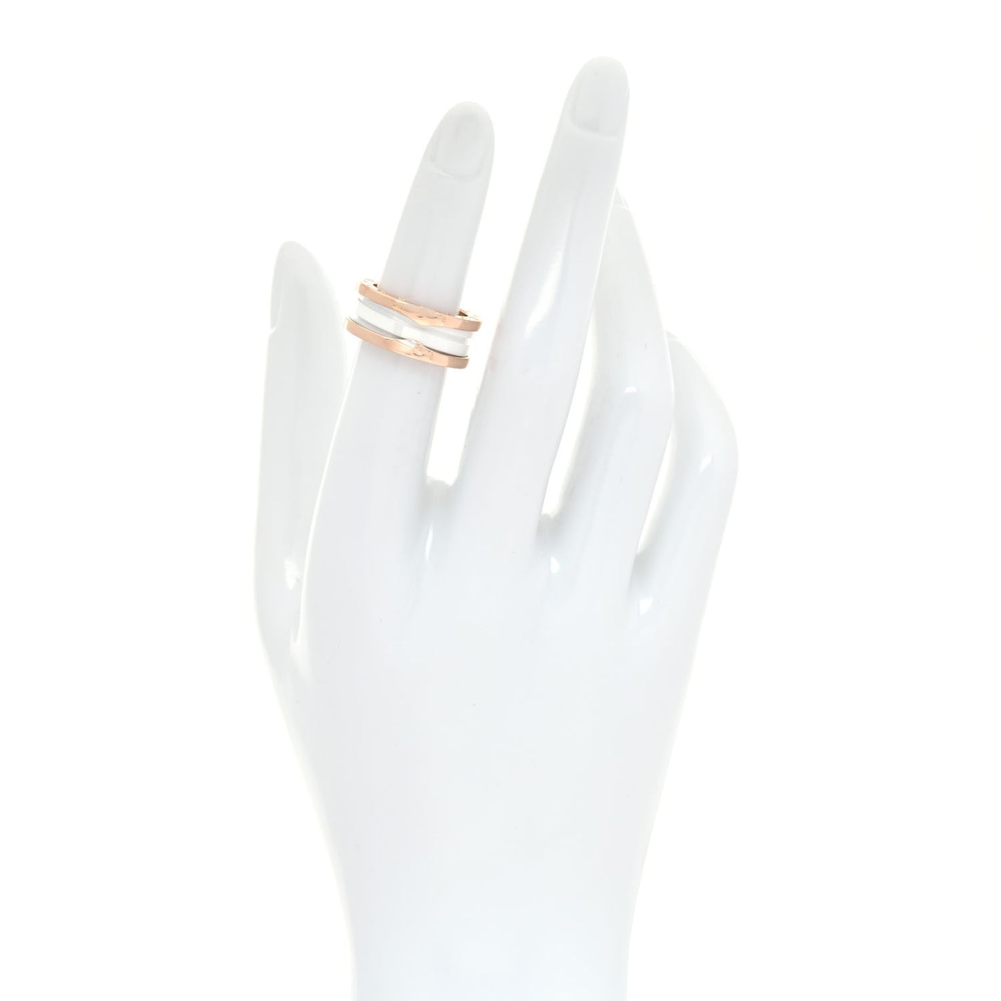 18K Rose Gold White Ceramic B.Zero1 Two-Band Ring 50 5.25