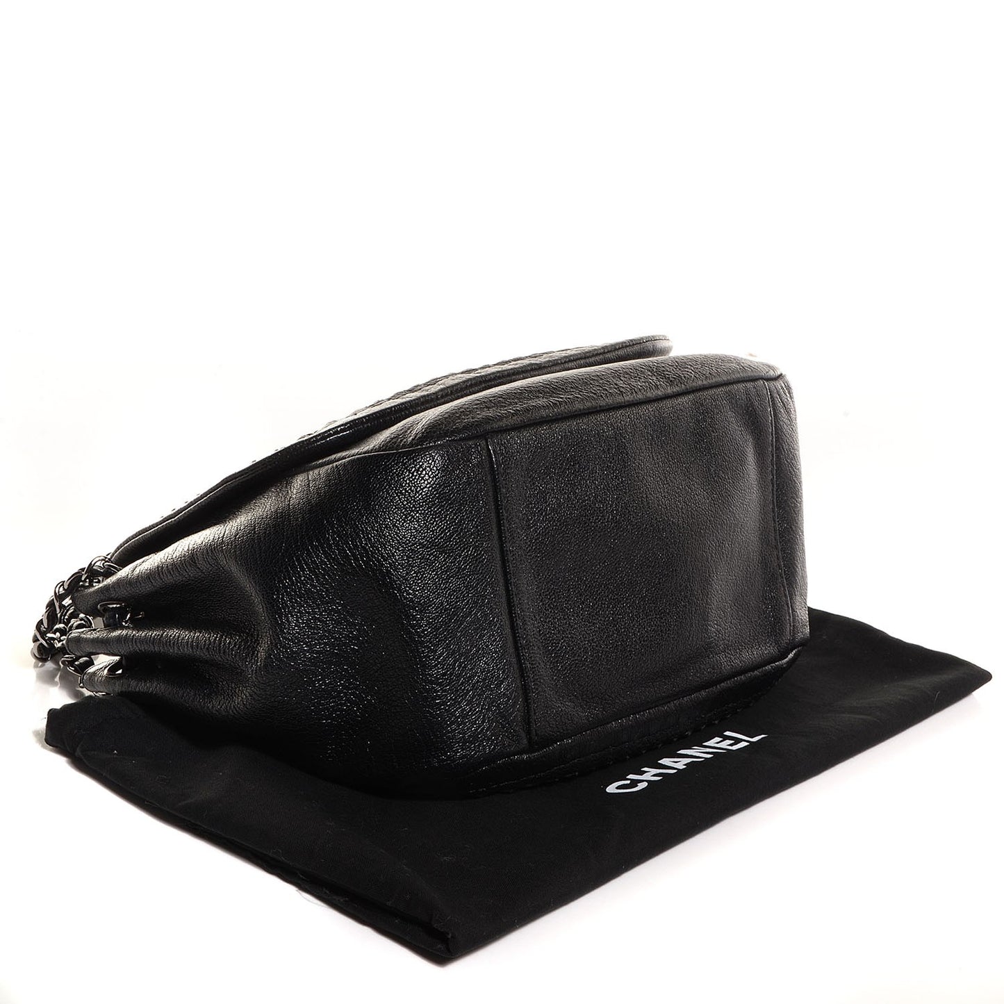 Metallic Goatskin Luxe Ligne Flap Bag Black