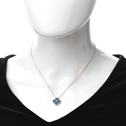 Van Cleef & Arpels 18K Yellow Gold Diamond Celestial Blue Sevres Porcelain Vintage Alhambra Pendant Necklace 2 of 7