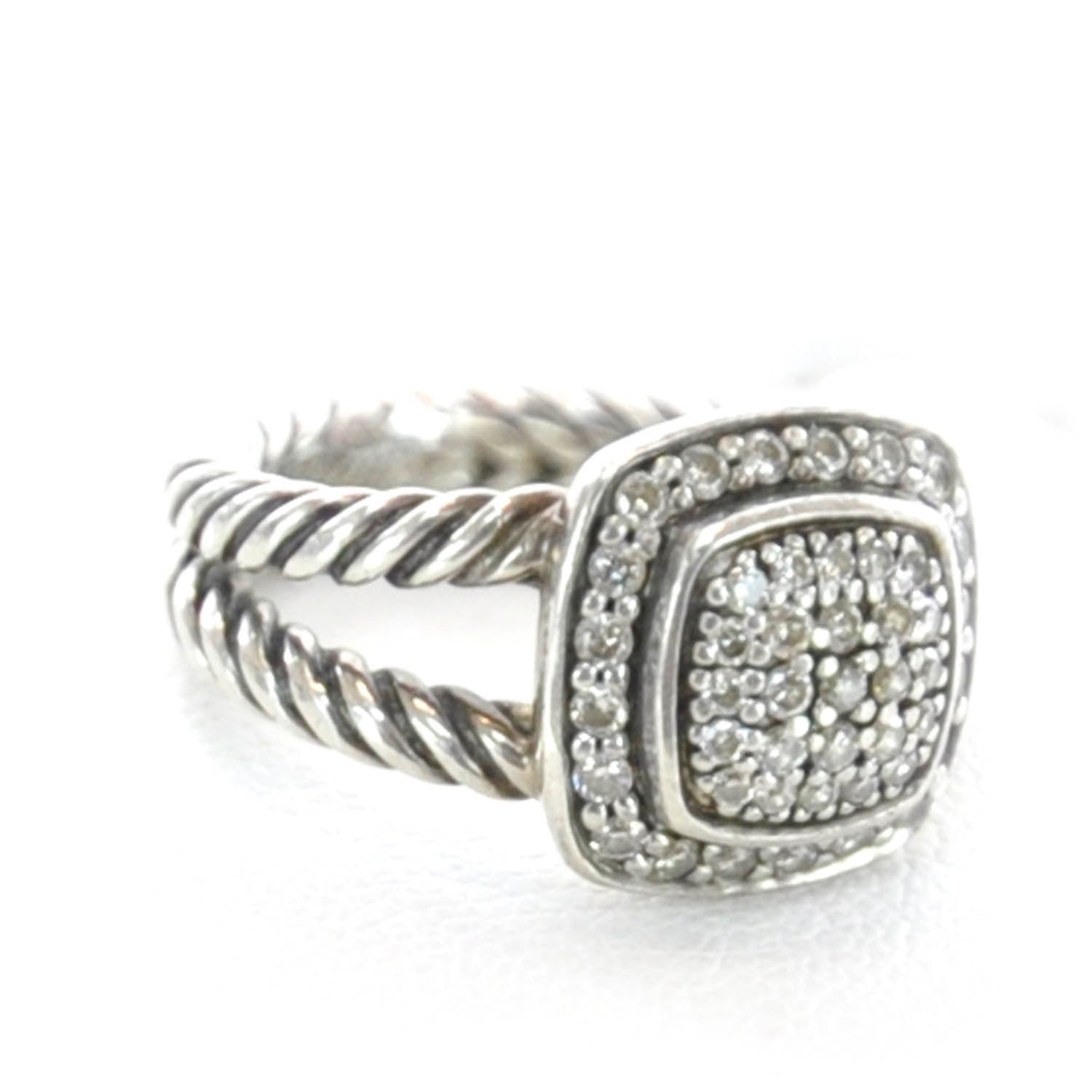 David Yurman Sterling Silver Diamond 7mm Petite Albion Pave Ring 46 3.75 3 of 8