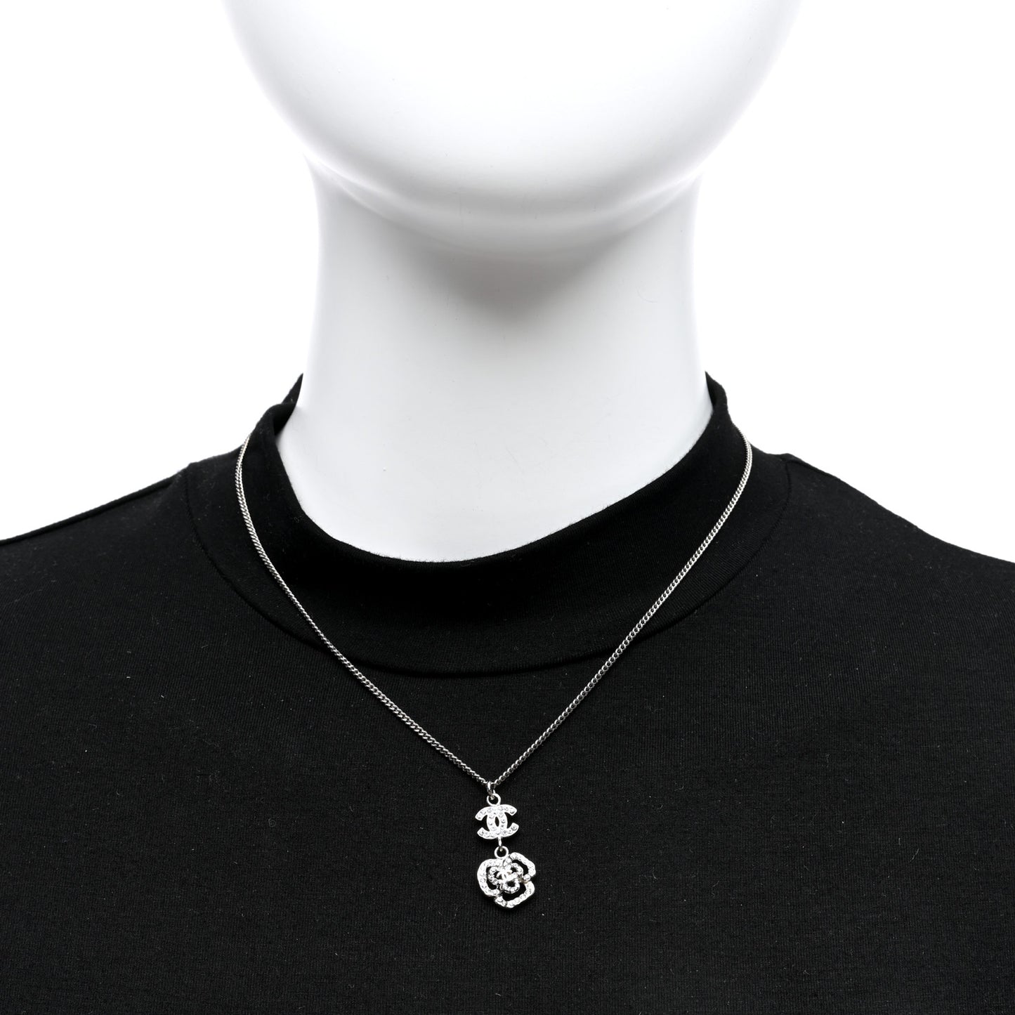 Crystal CC Camellia Necklace Silver