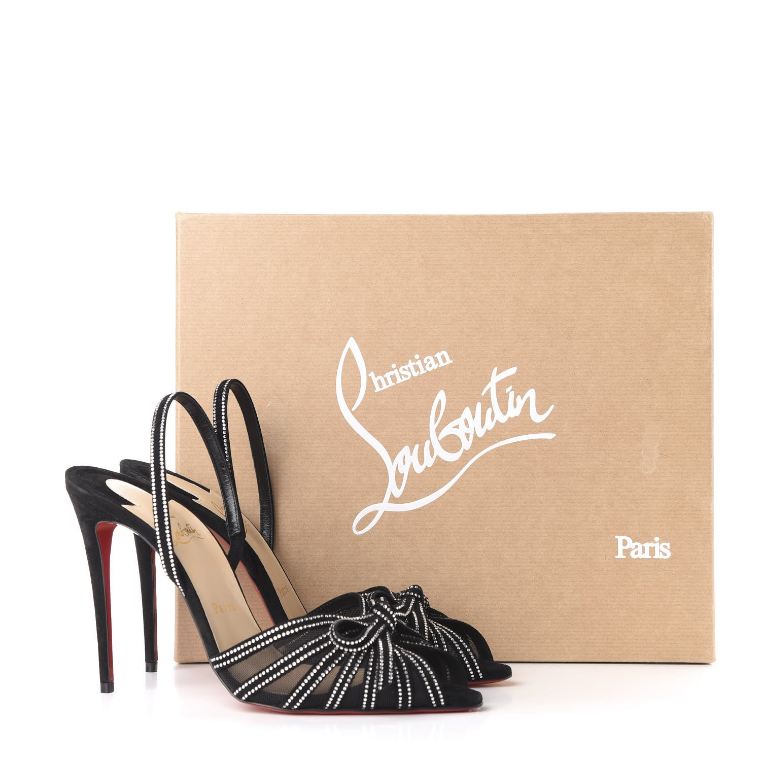 Christian Louboutin Suede Mesh Embellished Araborda 100 Slingback Sandals 39.5 Black 9 of 9