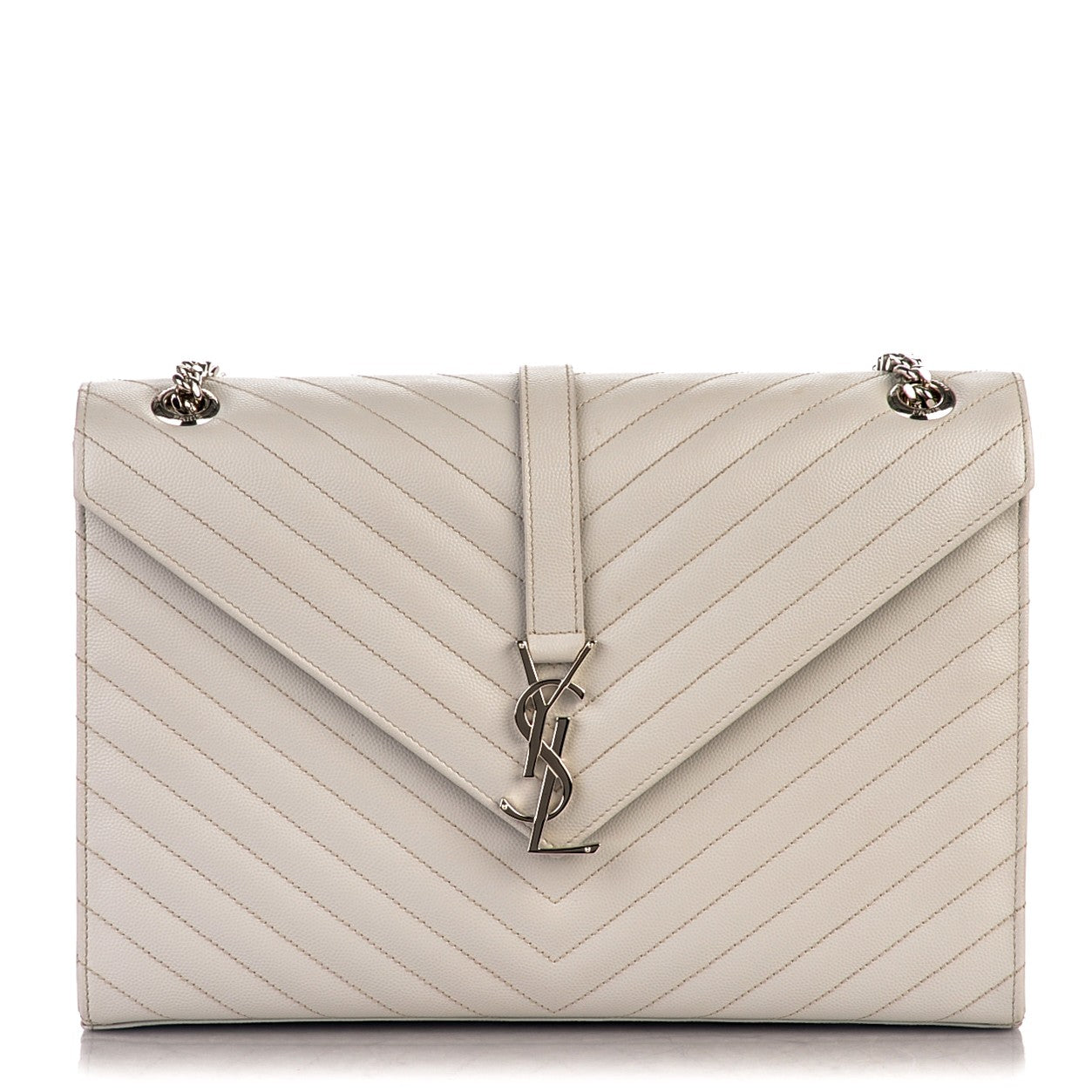 Grain De Poudre Matelasse Chevron Large Monogram Satchel Light Grey