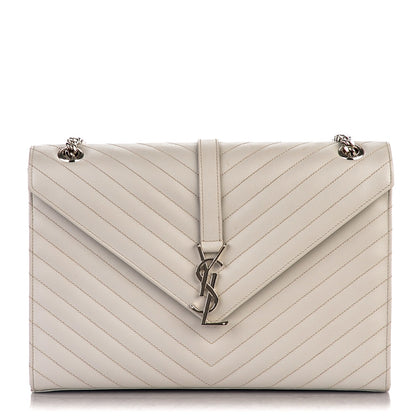 Saint Laurent Grain De Poudre Matelasse Chevron Large Monogram Satchel Light Grey 1 of 7