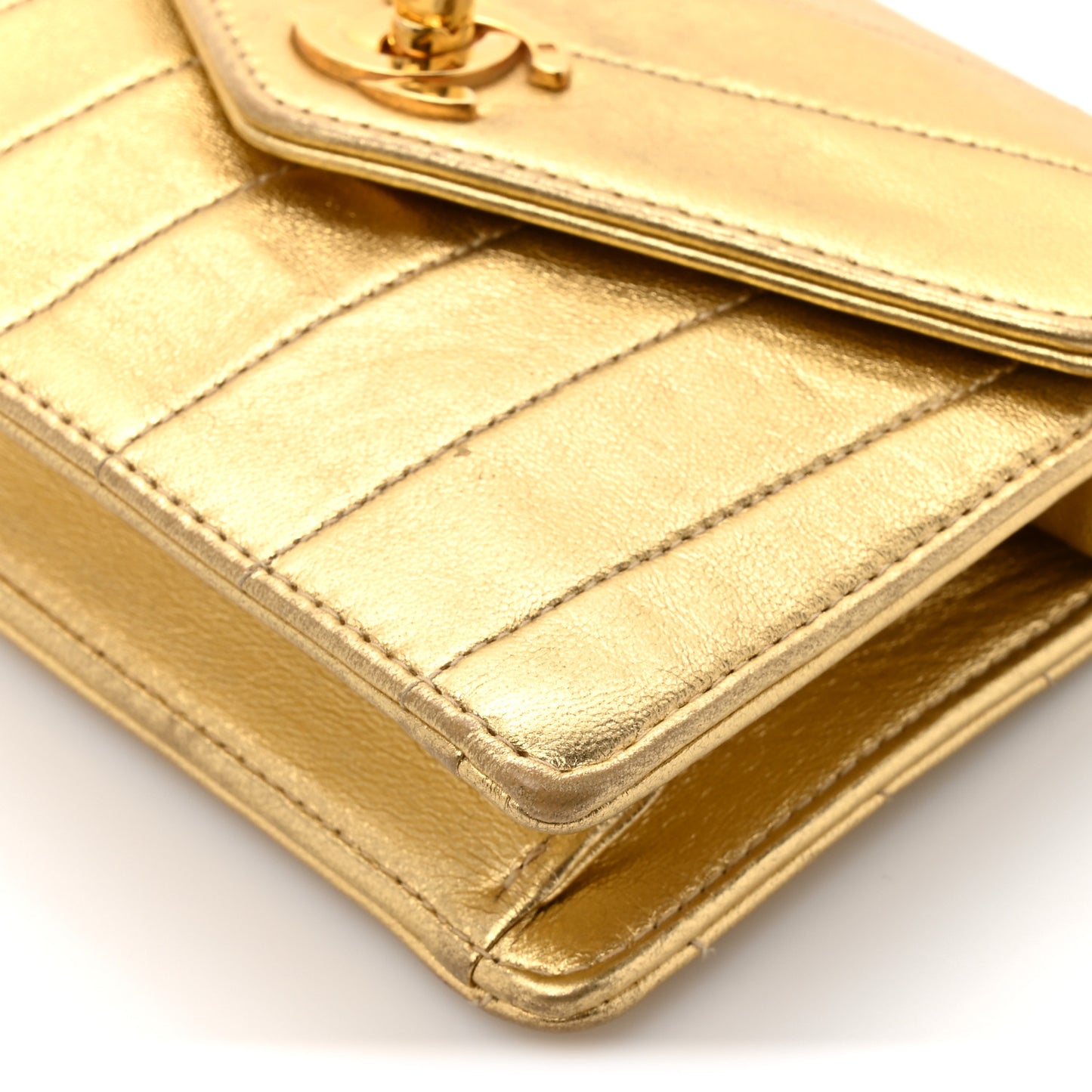 Metallic Lambskin Quilted Mini Flap Gold