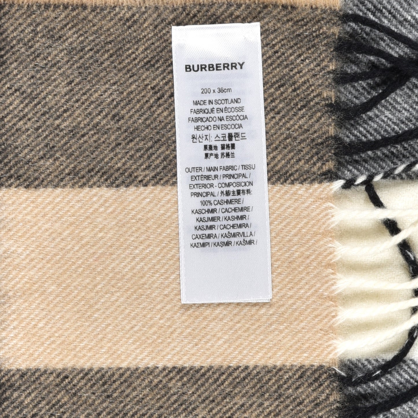 Cashmere Mega Check Fringe Scarf Camel