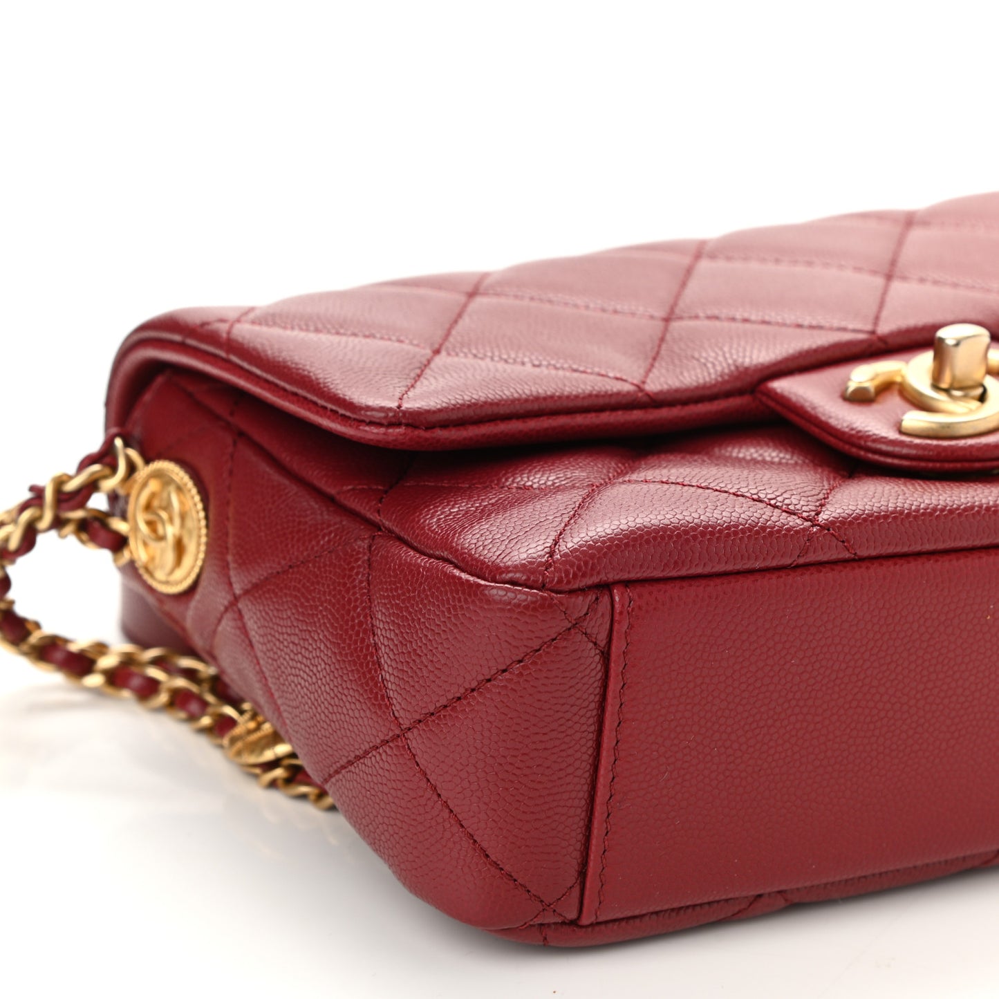 Caviar Quilted Small Twist Your Buttons Flap Burgundy