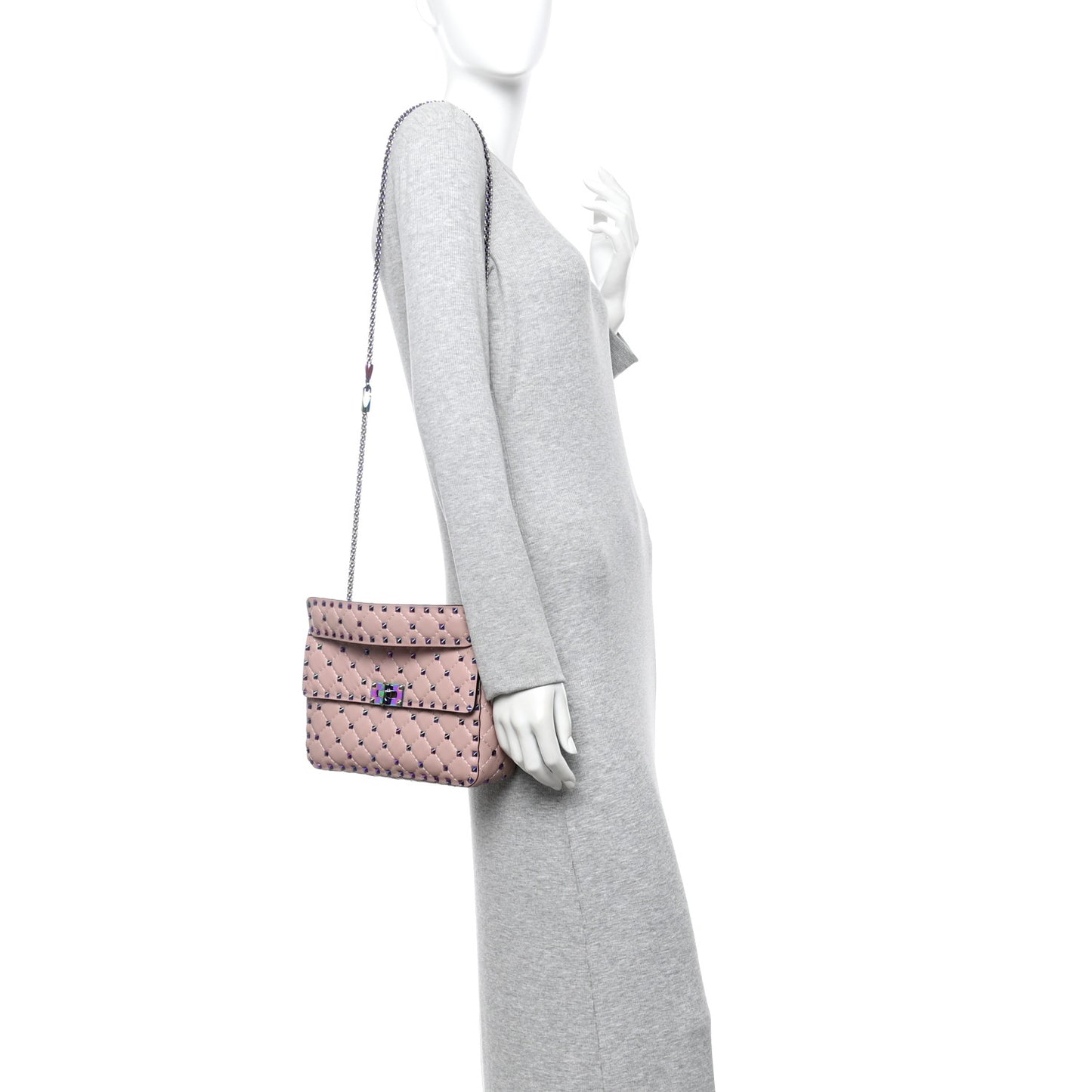 Lambskin Oil Slick Medium Rockstud Spike Shoulder Bag Poudre