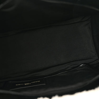 Marc Jacobs Shiny Calfskin Faux Shearling Large The Traveler Tote Bag Black 5 of 11