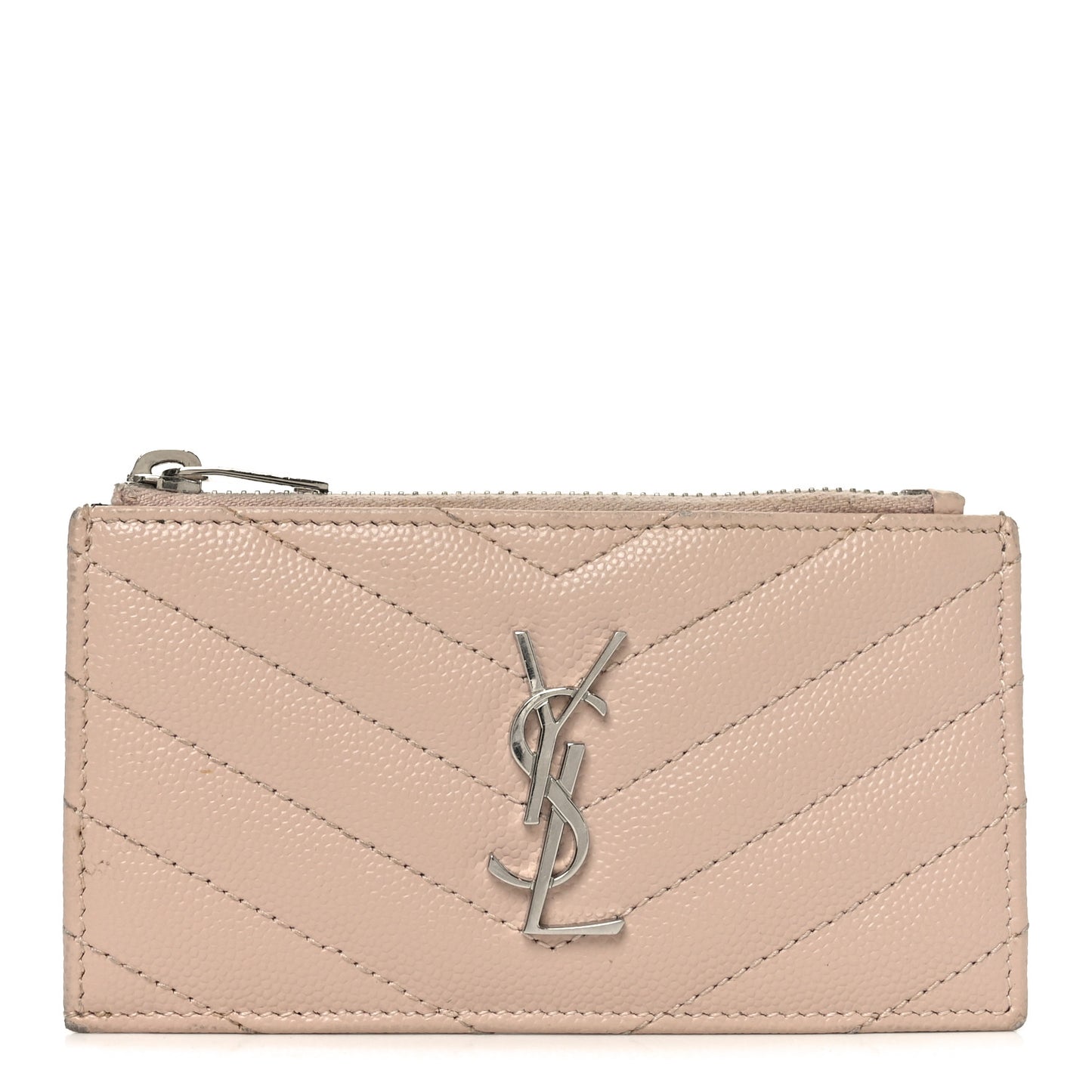 Grain De Poudre Matelasse Chevron Monogram Fragments Zippered Card Case Marble Pink