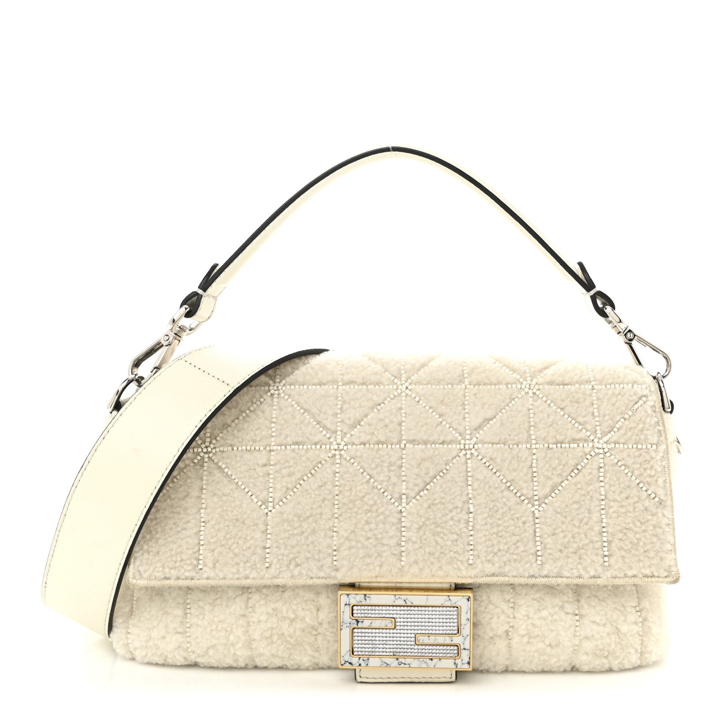 Sheepskin Crystal Beaded Baguette White