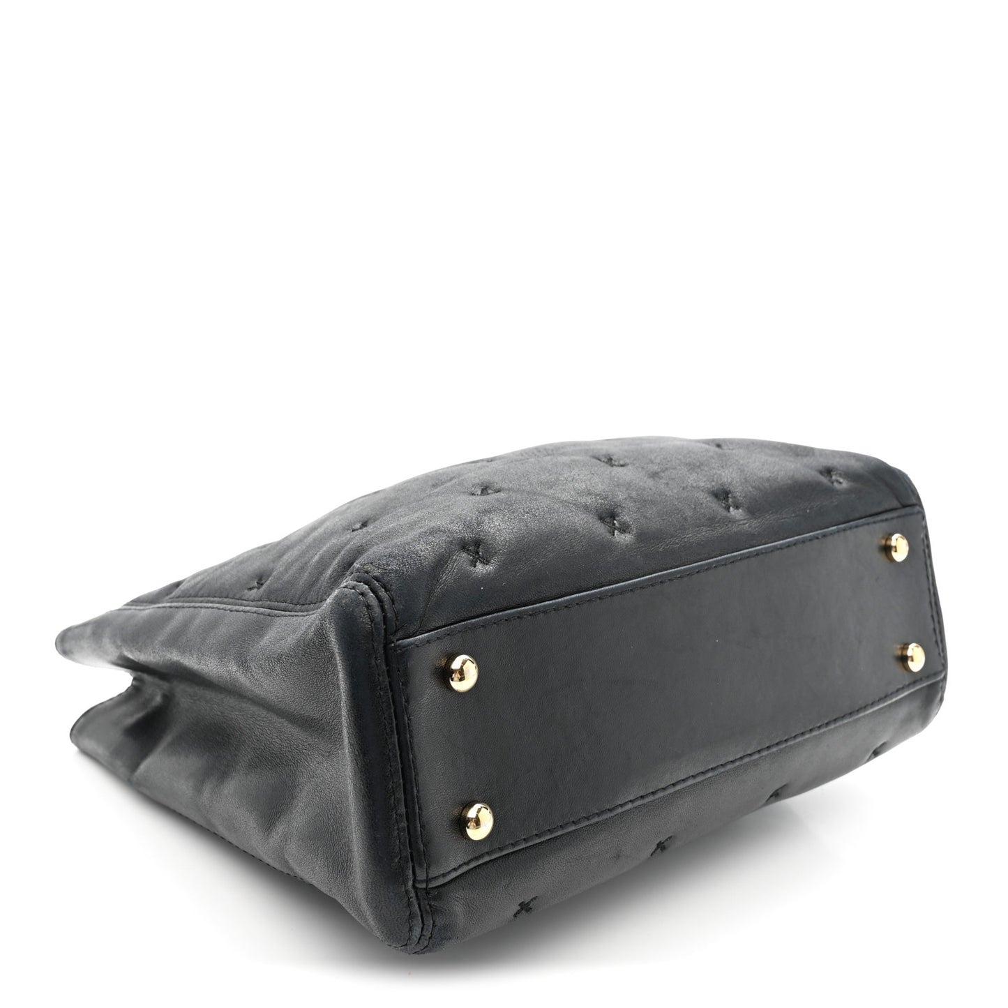 Lambskin Cross Stitch Shopper Tote Black