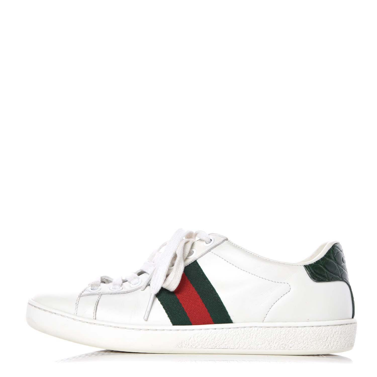 Gucci Calfskin Crocodile Web Womens Ace Sneakers 35 White Green 1 of 20