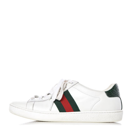 Gucci Calfskin Crocodile Web Womens Ace Sneakers 35 White Green 1 of 20