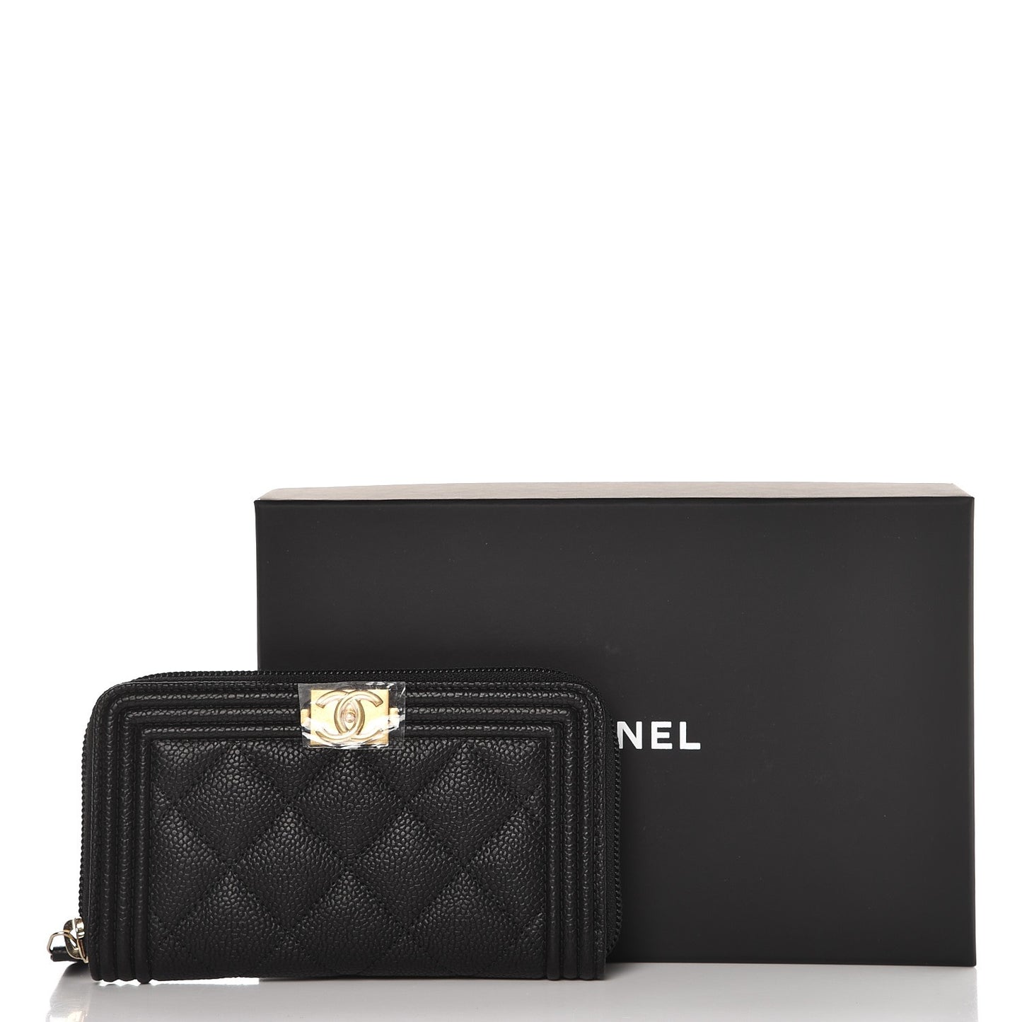 Caviar Quilted Boy Small Zip Around Wallet Black