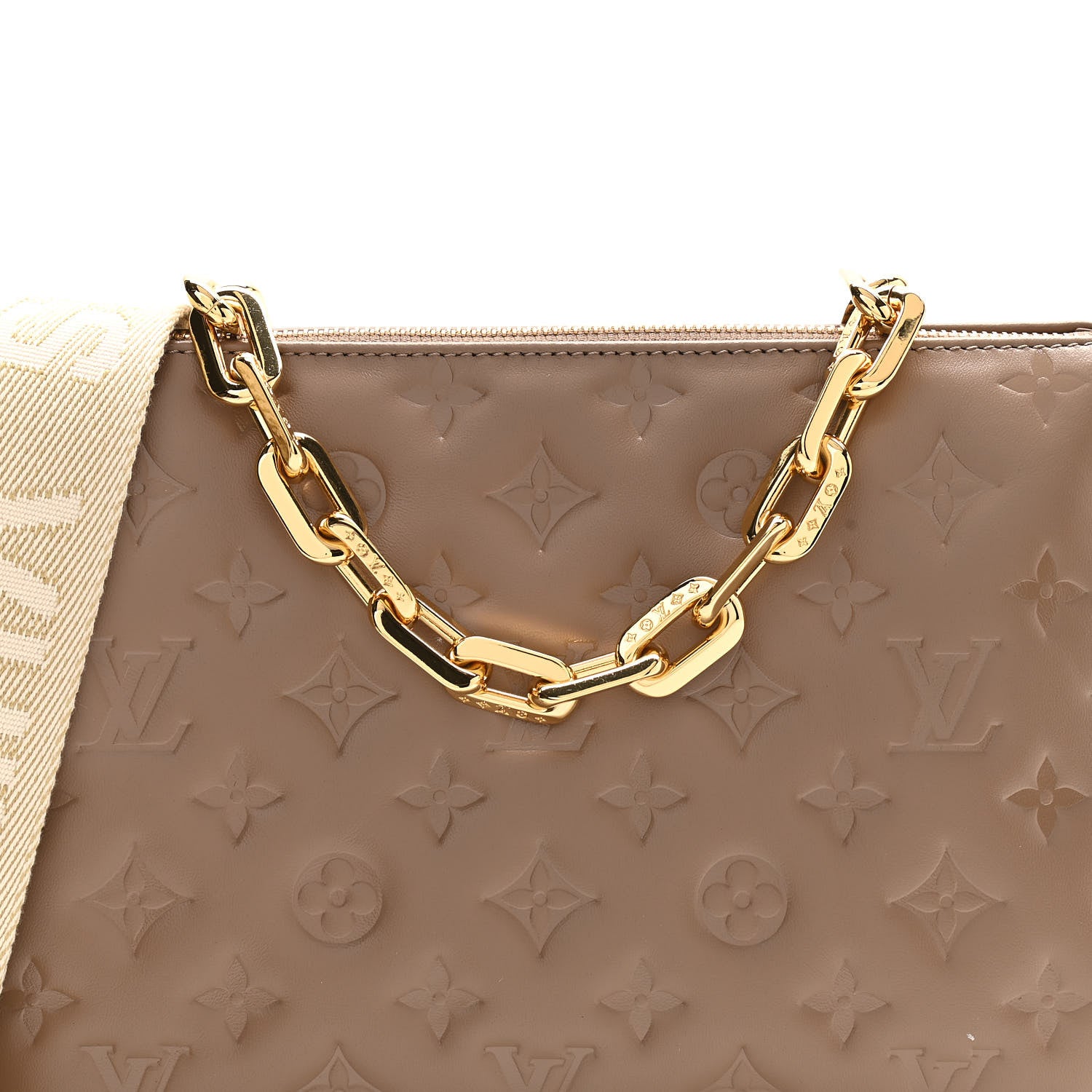Louis Vuitton Lambskin Embossed Monogram Coussin PM Taupe 9 of 12
