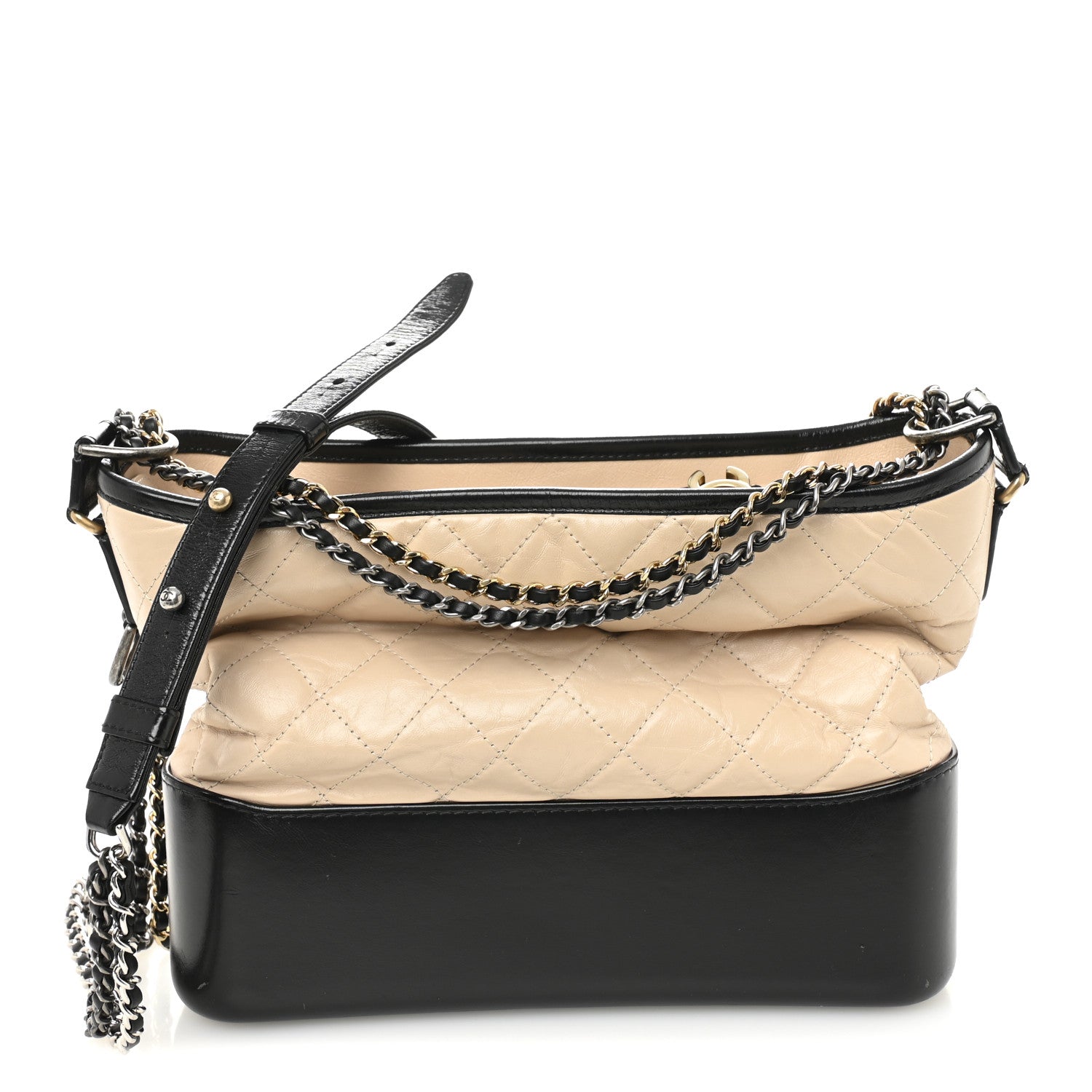 Chanel Aged Calfskin Quilted Medium Gabrielle Hobo Beige Black 1 of 12
