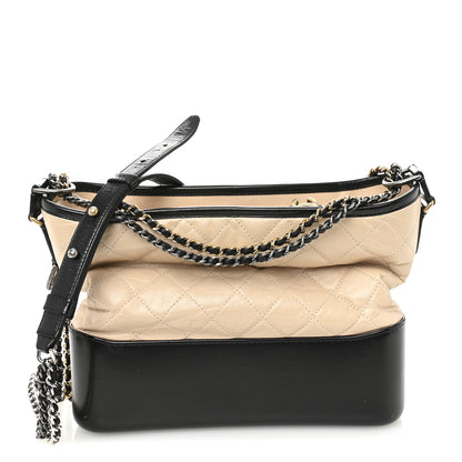 Chanel Aged Calfskin Quilted Medium Gabrielle Hobo Beige Black 1 of 12