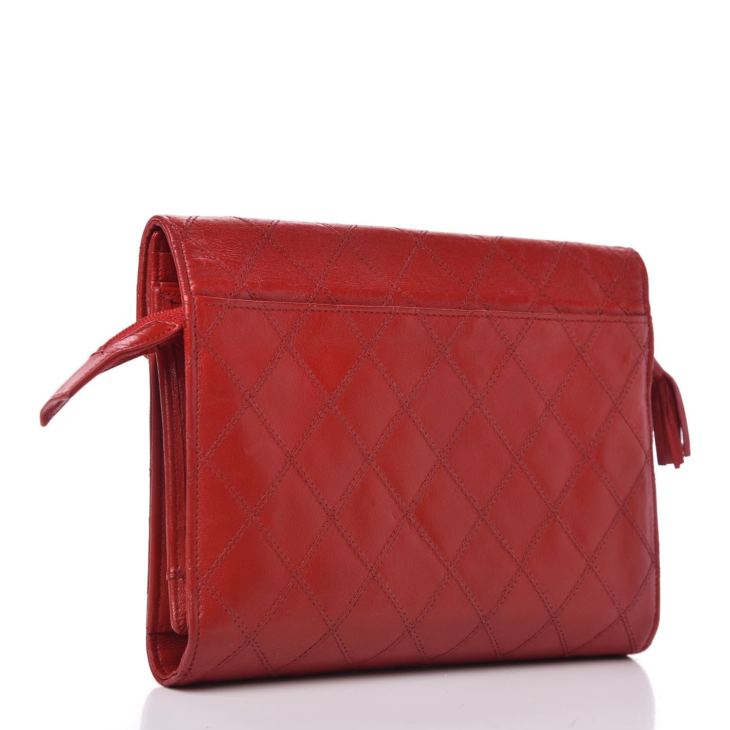 Chanel Lambskin Diamond Stitched Clutch Red 3 of 11