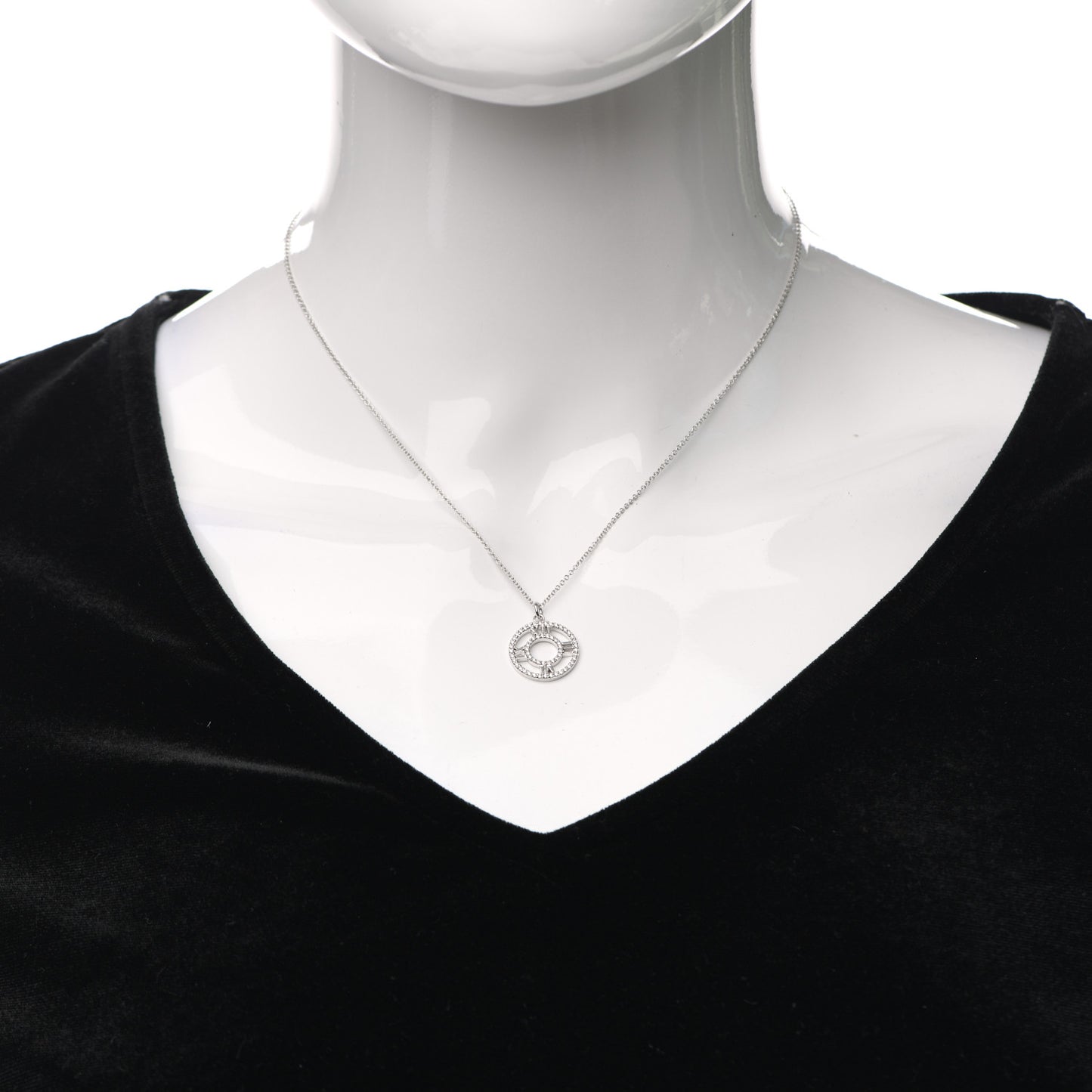 18K White Gold Diamond Small Atlas Open Pave Pendant Necklace