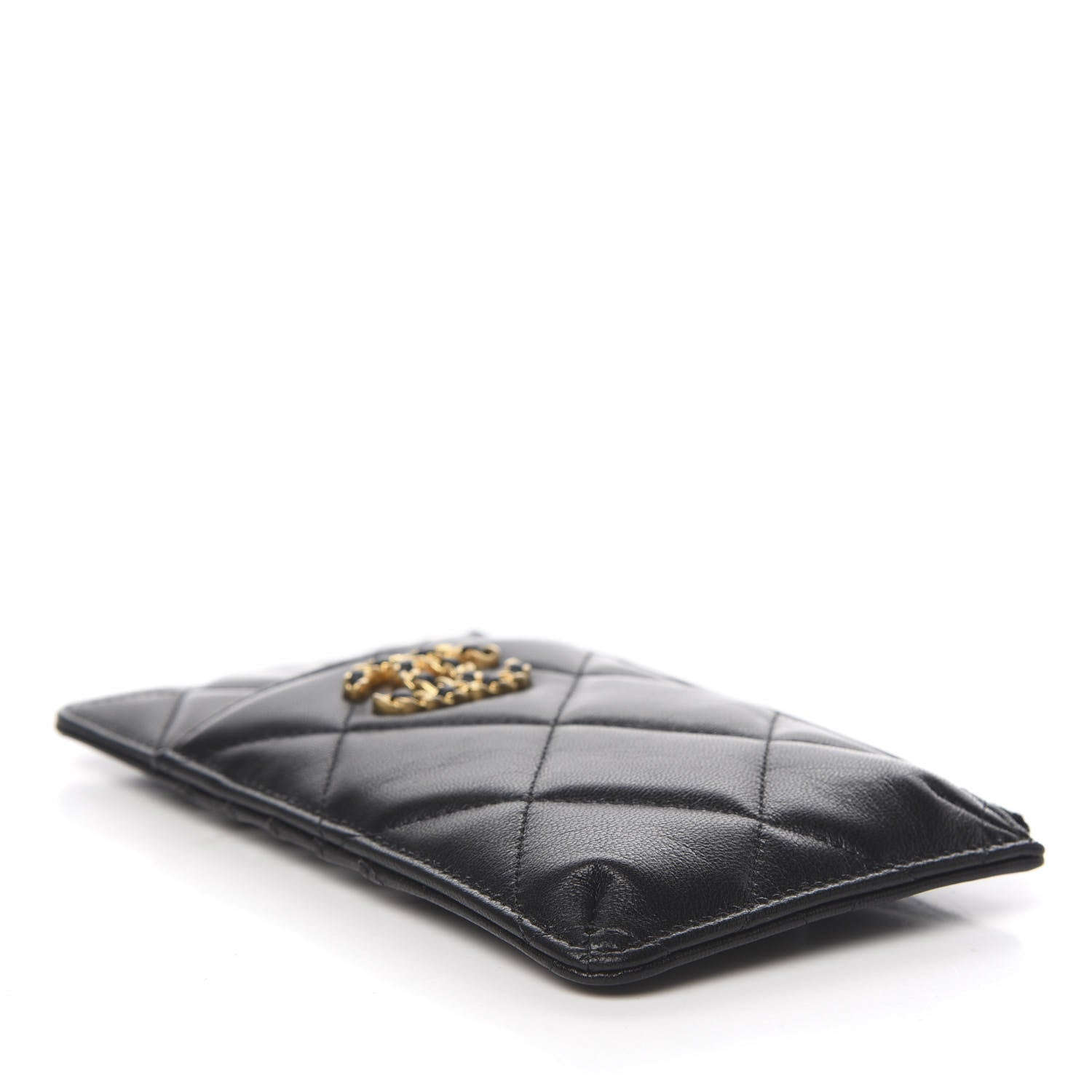 Chanel Goatskin Quilted 19 Flat Wallet Pouch Black 3 of 7