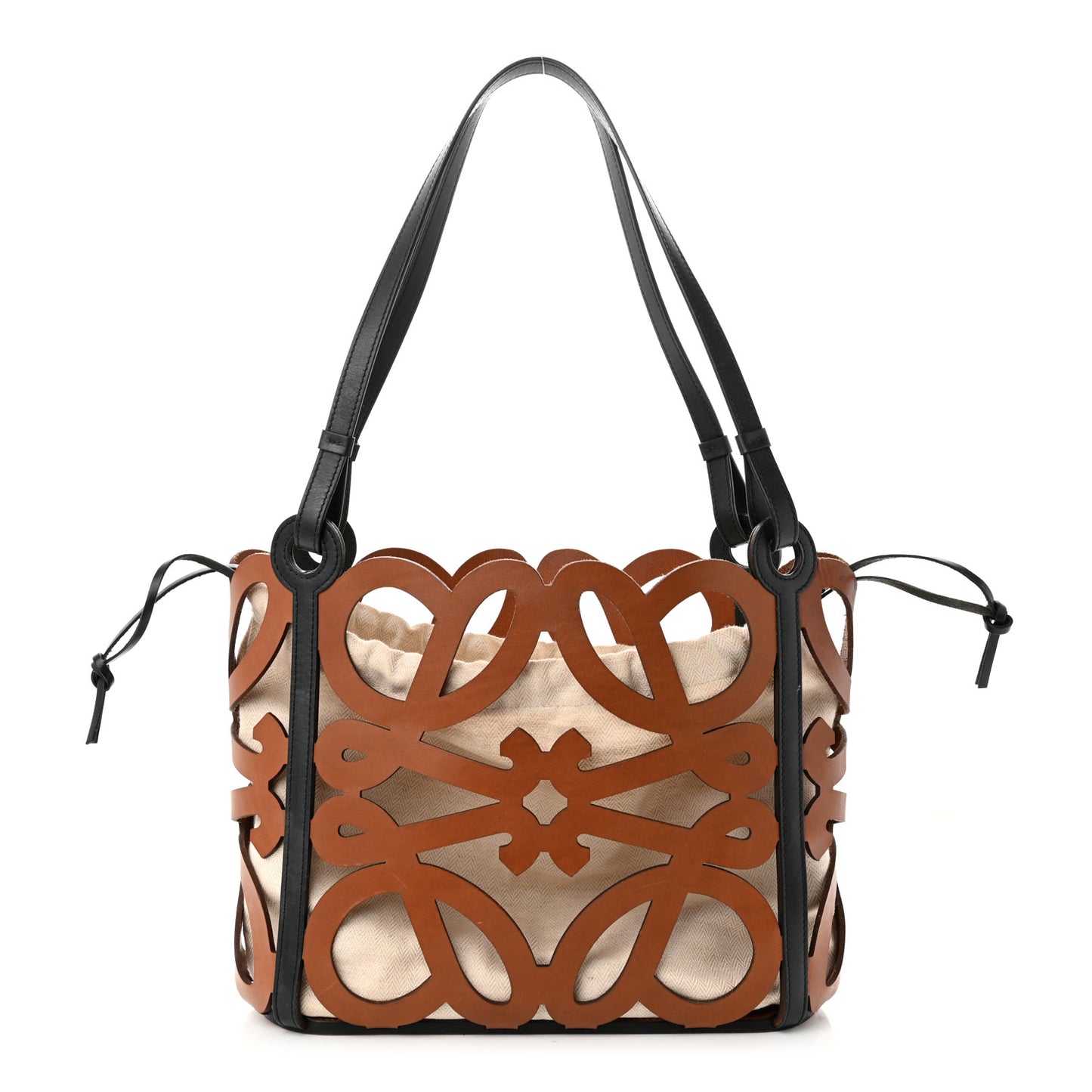 Smooth Calfskin Small Anagram Cutout Tote Tan