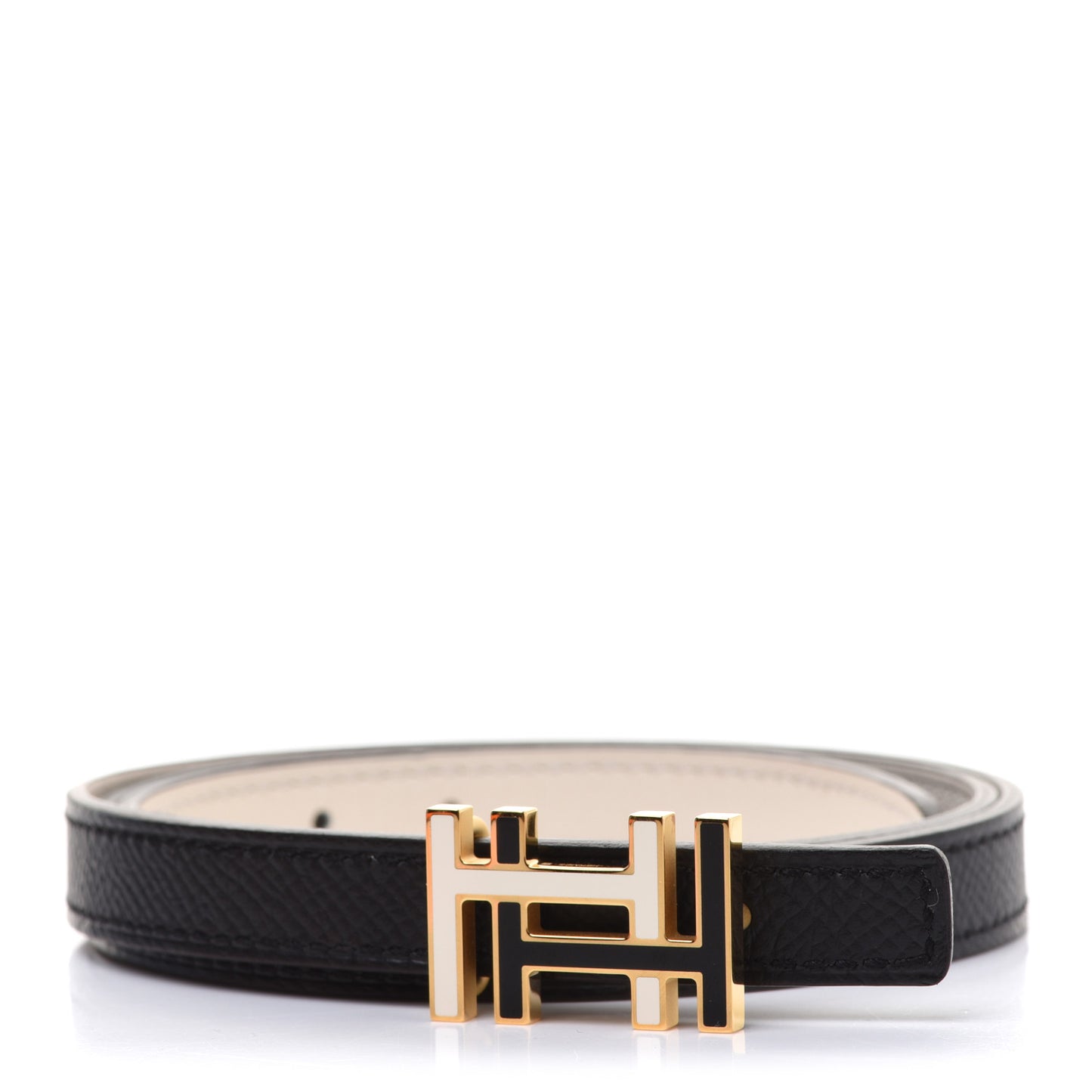 Swift Epsom Lacquered Metal 13mm Au Carre Double H Belt 70 White Black