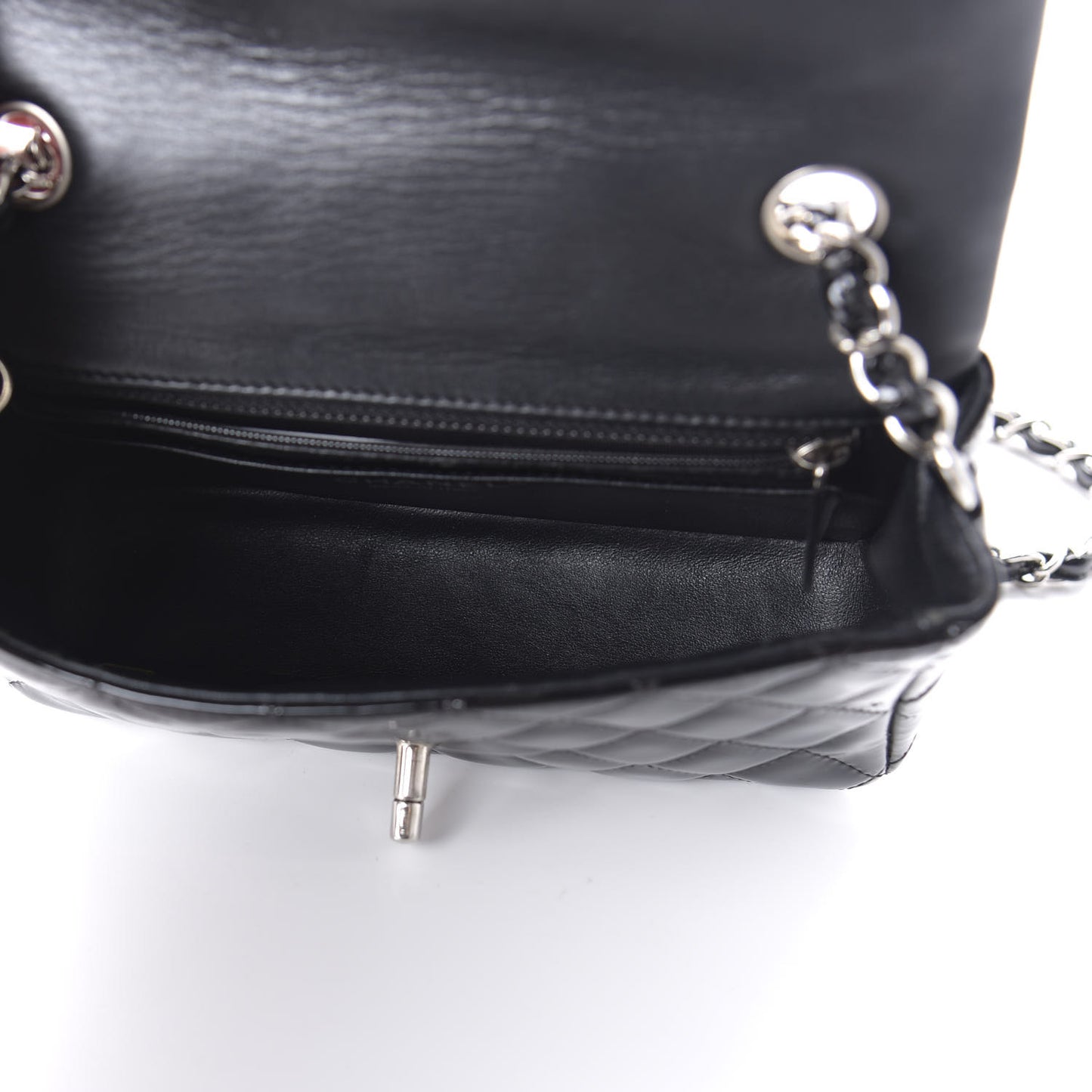 Patent Calfskin Quilted Mini Rectangular Flap Black