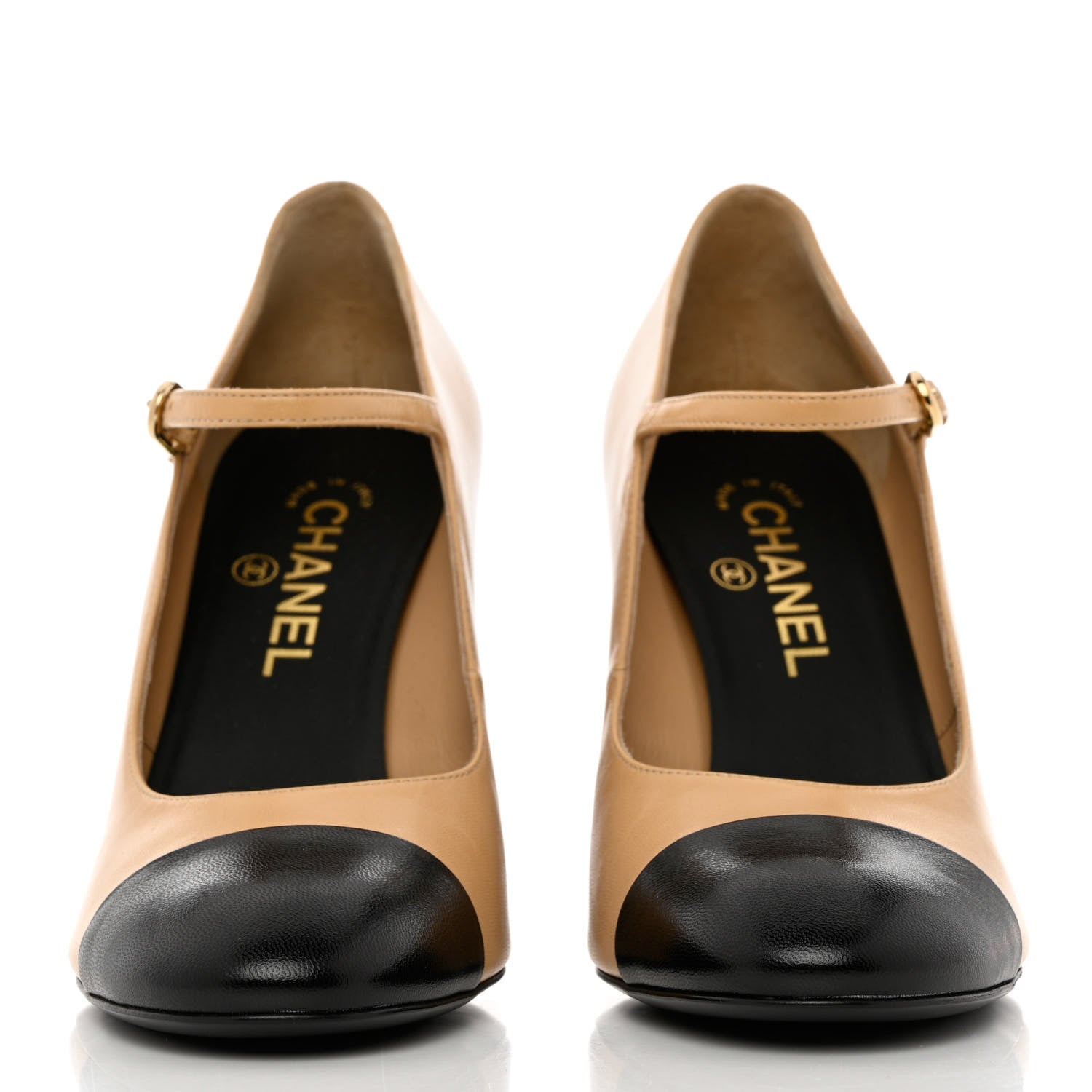 Chanel Shiny Goatskin Pearls Open Cap Toe Slingback Pumps 40 Beige Black 2 of 11