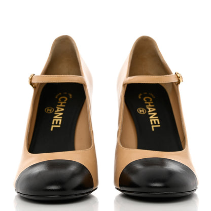 Chanel Shiny Goatskin Pearls Open Cap Toe Slingback Pumps 40 Beige Black 2 of 11