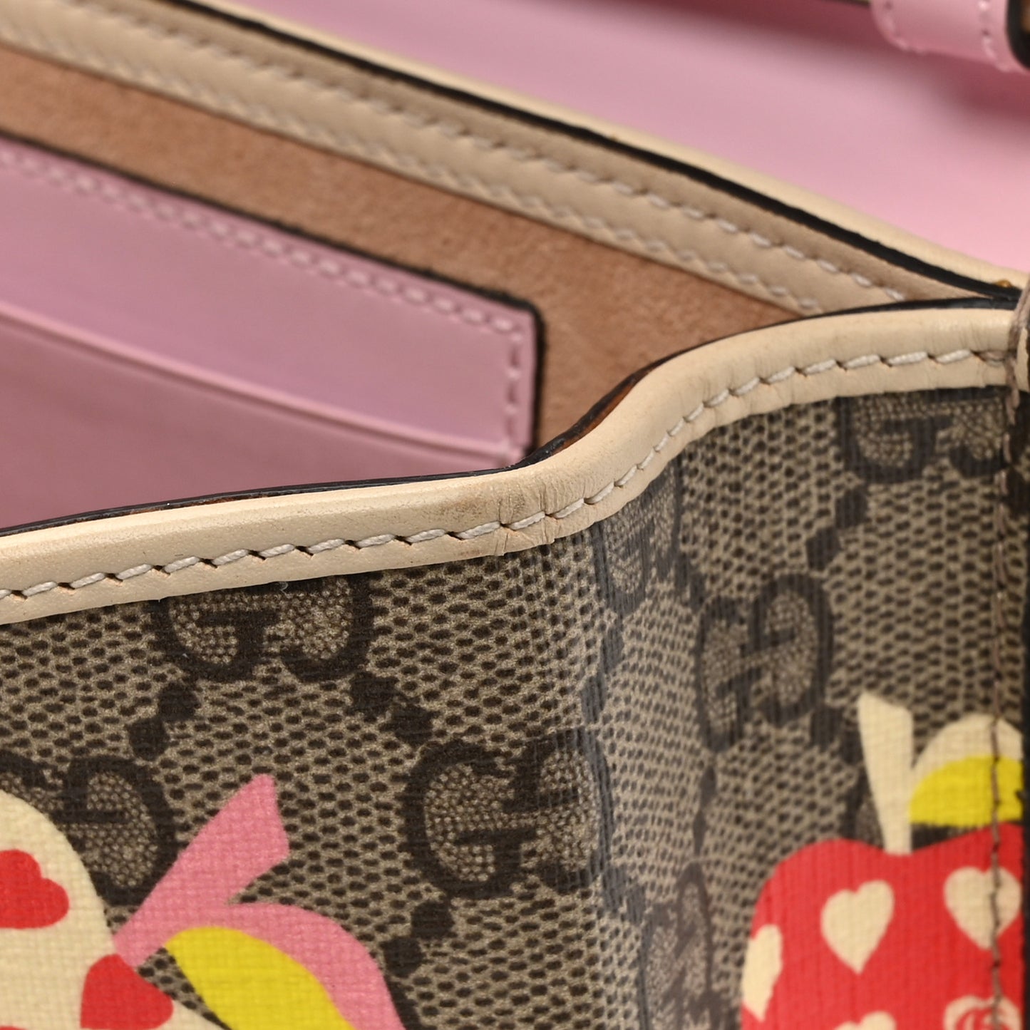 GG Supreme Monogram Les Pommes Mini Padlock Top Handle Shoulder Bag Beige Ebony Multicolor Cotton Candy Pink