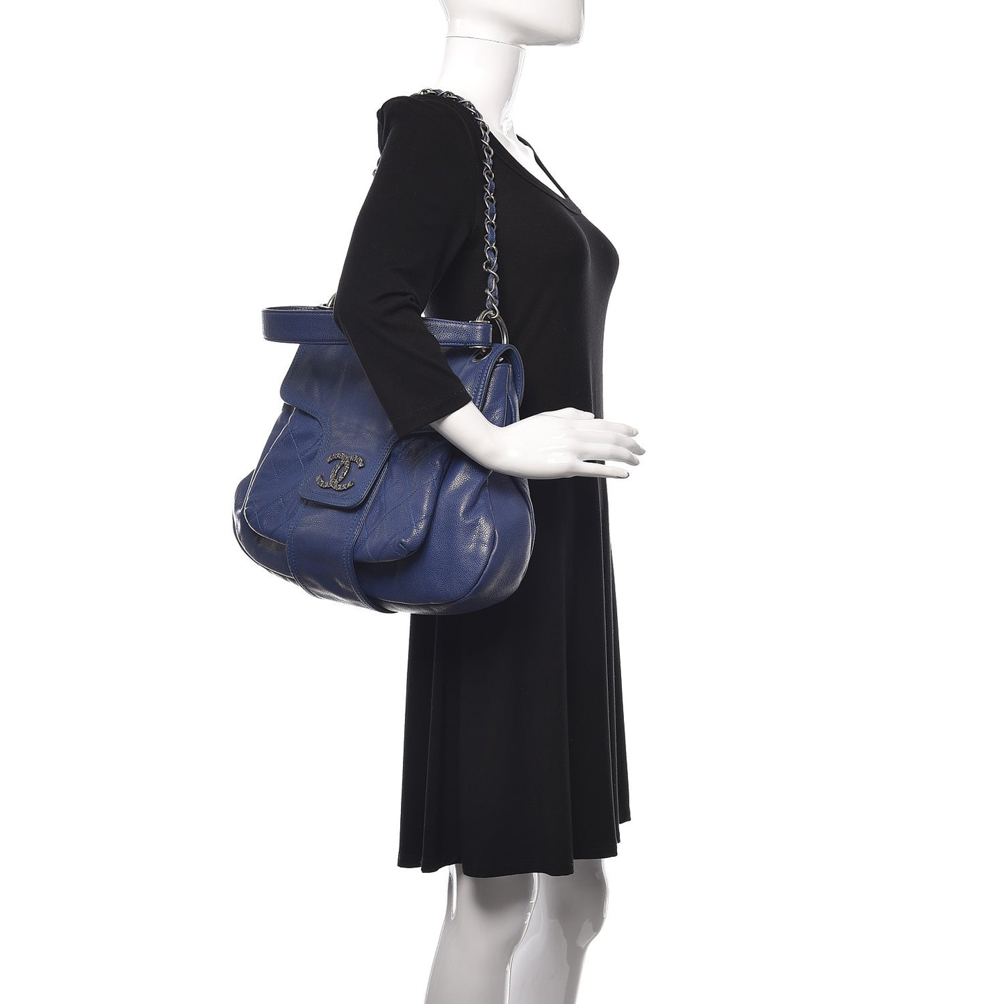 Glazed Caviar Flap Hobo Dark Blue