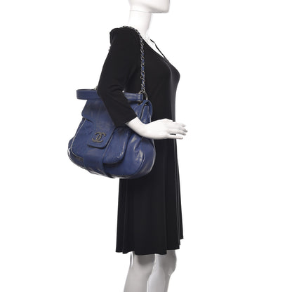 Chanel Glazed Caviar Flap Hobo Dark Blue 2 of 10