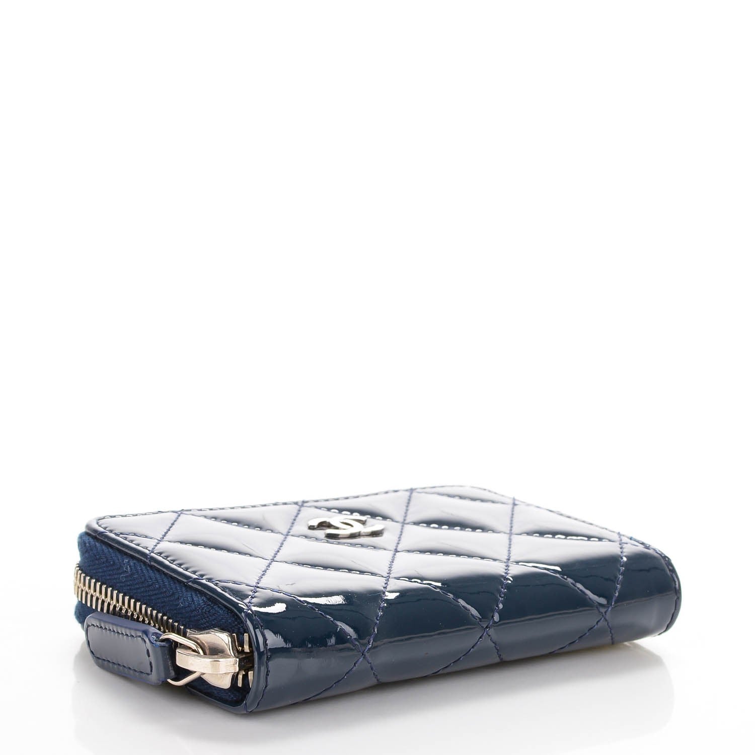 Chanel Patent Calfskin Quilted Zip Coin Purse Navy Blue 4 of 7