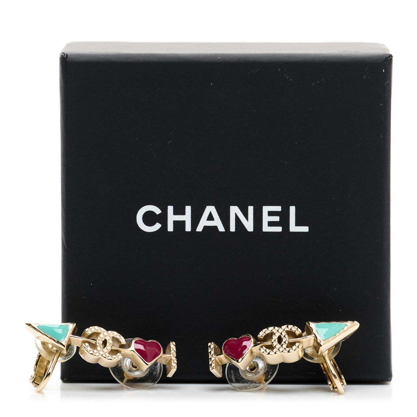 Enamel I Heart CC Earrings Gold