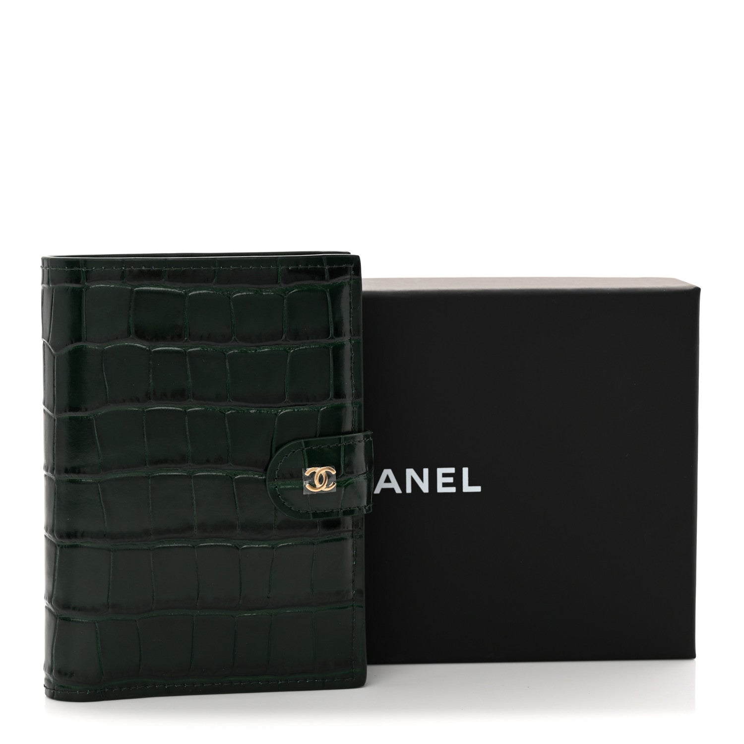Chanel Calfskin Crocodile Embossed Crococo Passport Holder Emerald 9 of 9