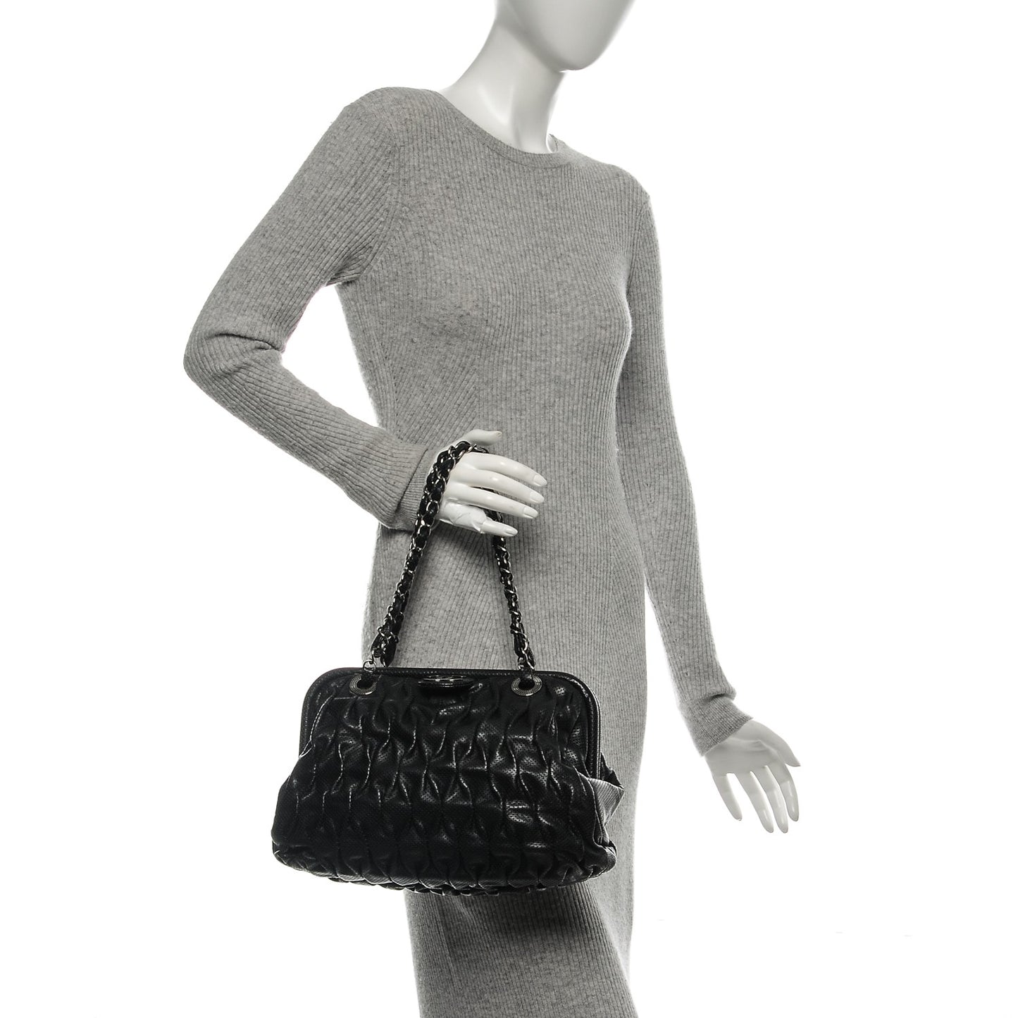 Calfskin Perforated Drill Frame Bag Black