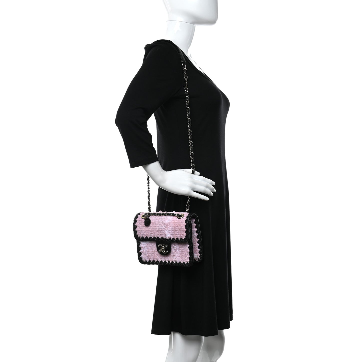 Tweed Braided Calfskin Mini My Own Frame Flap Pink Black