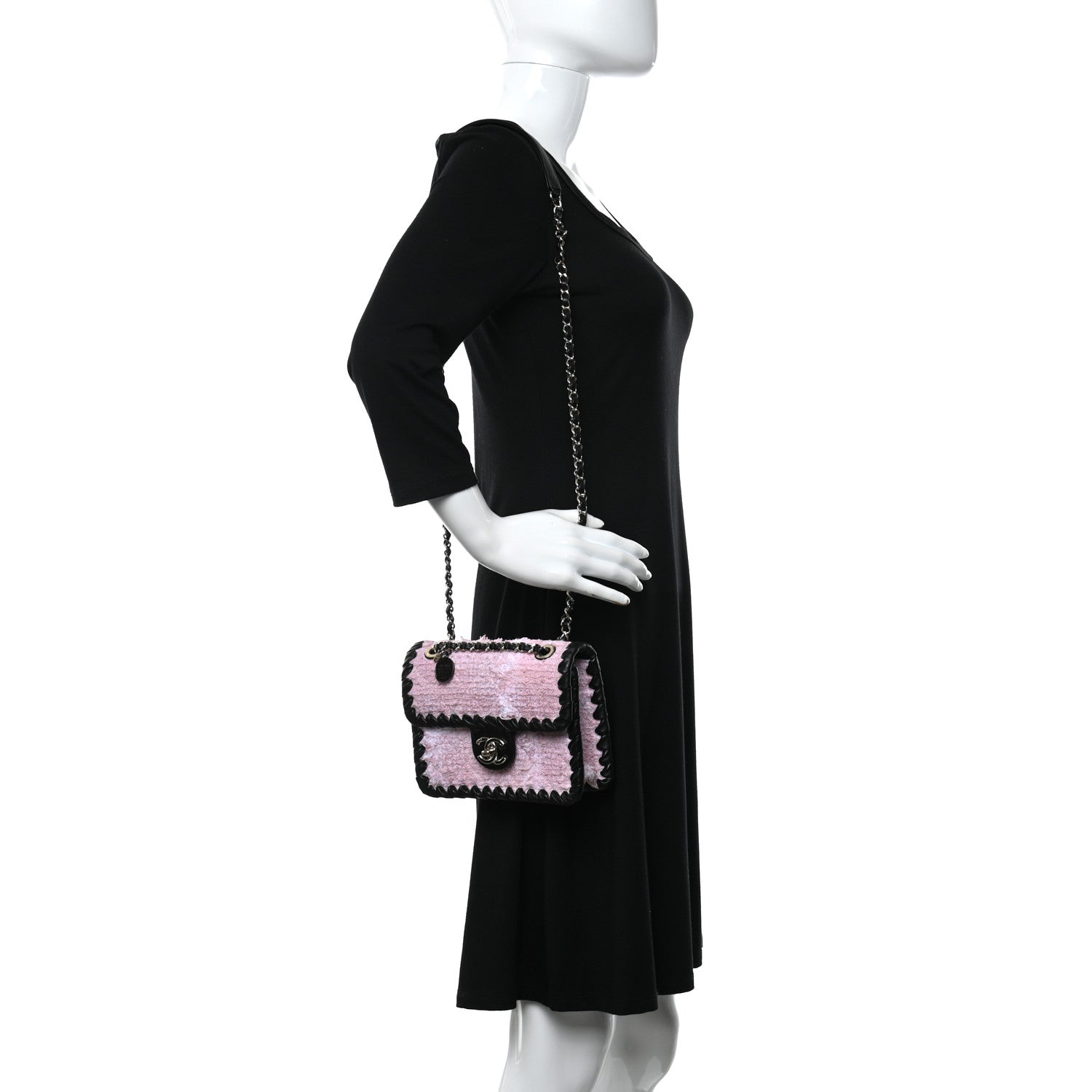 Chanel Tweed Braided Calfskin Mini My Own Frame Flap Pink Black 2 of 9
