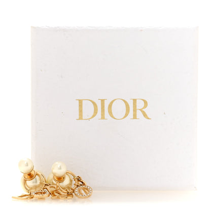 Christian Dior Pearl Crystal Tribal Logo Charms Earrings Gold 5 of 5