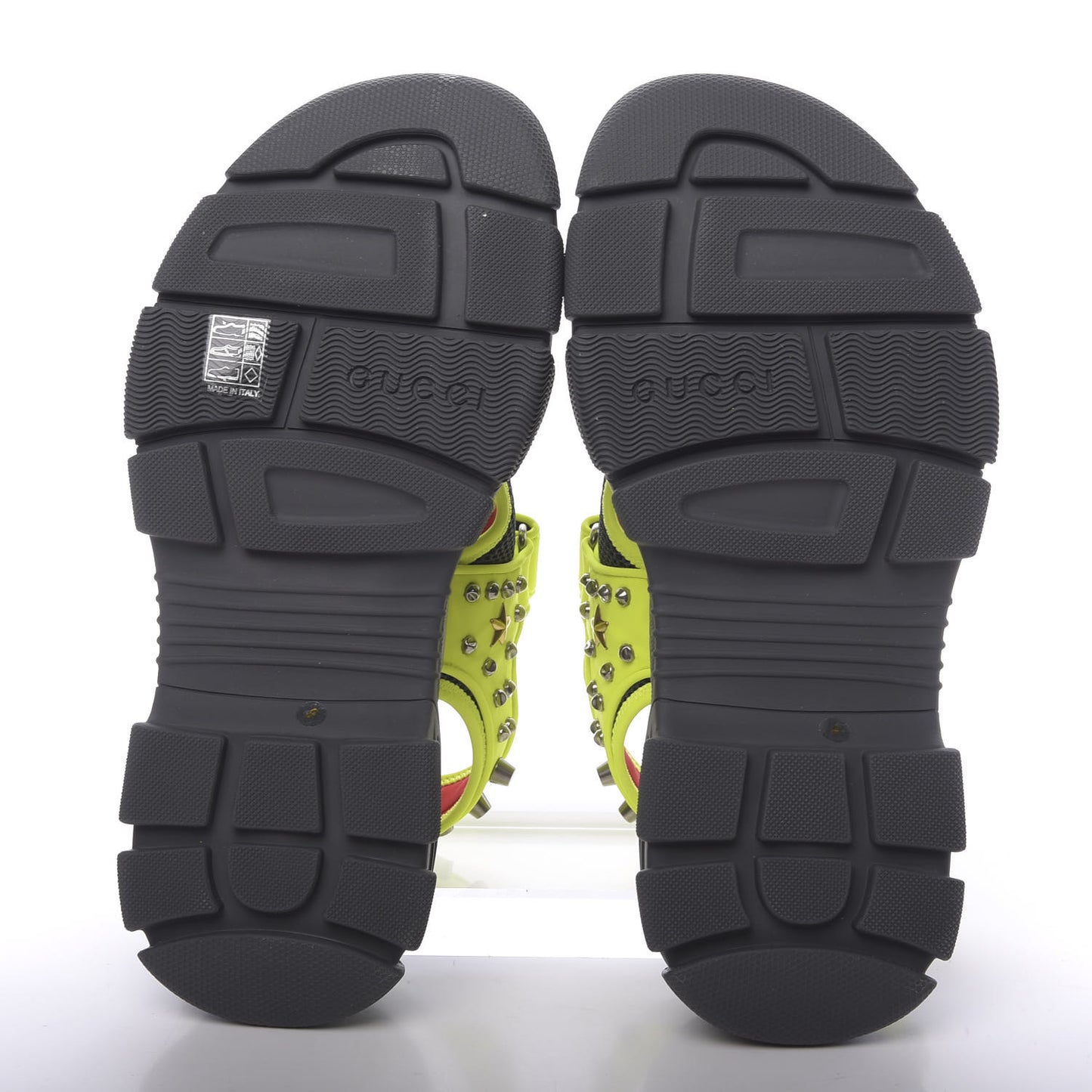 Technical Canvas Calfskin Studded Mens Aguru Sandals 9 Neon Yellow