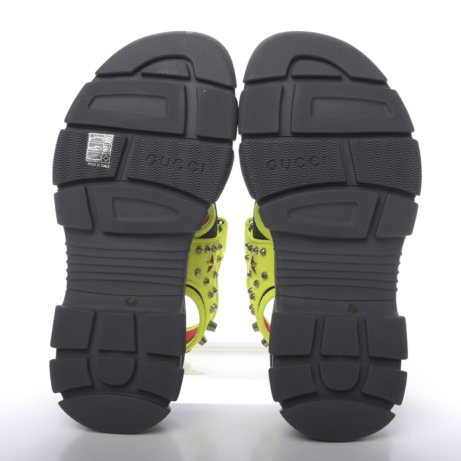 Gucci Technical Canvas Calfskin Studded Mens Aguru Sandals 9 Neon Yellow 5 of 8