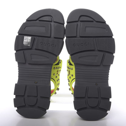 Gucci Technical Canvas Calfskin Studded Mens Aguru Sandals 9 Neon Yellow 5 of 8
