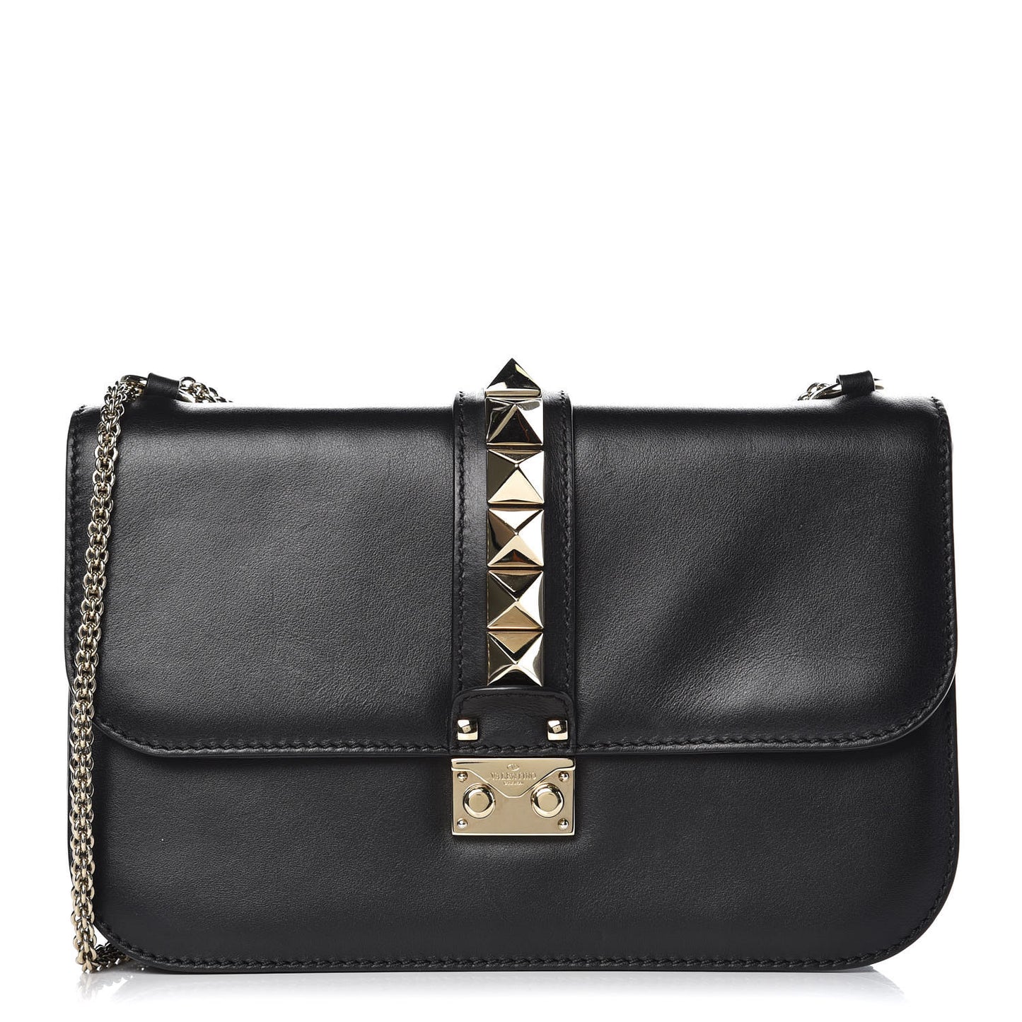 Vitello Medium Glam Lock Rockstud Flap Black