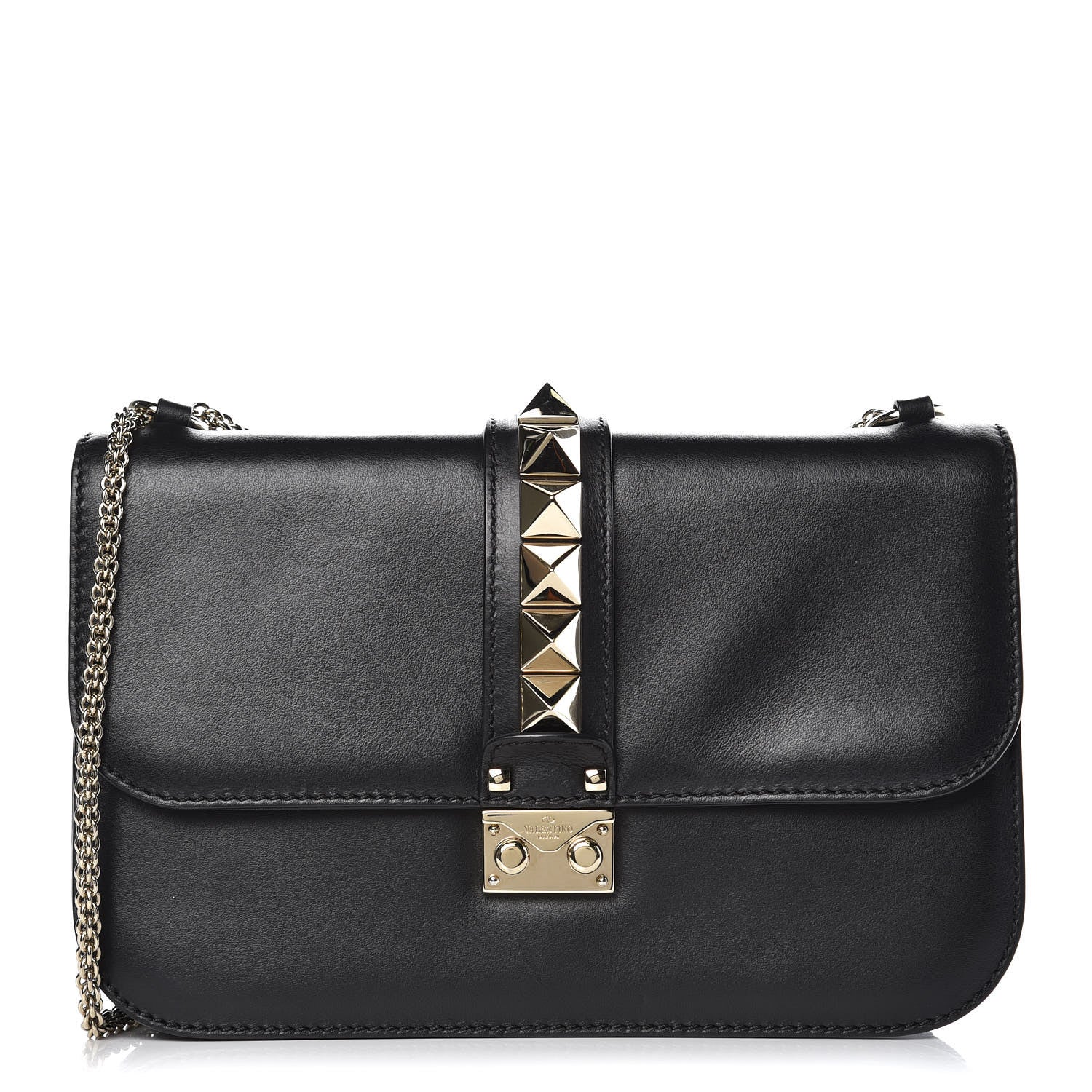 Valentino Garavani Vitello Medium Glam Lock Rockstud Flap Black 1 of 10