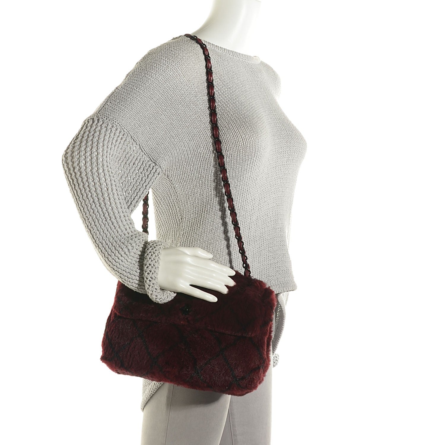Chanel Lapin Fur Quilt Pattern Flap Burgundy 2 of 8