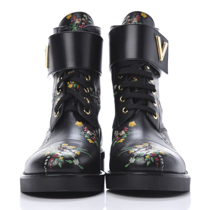 Louis Vuitton Calfskin Wonderland Ranger Flowers Boots 37.5 Black 2 of 10