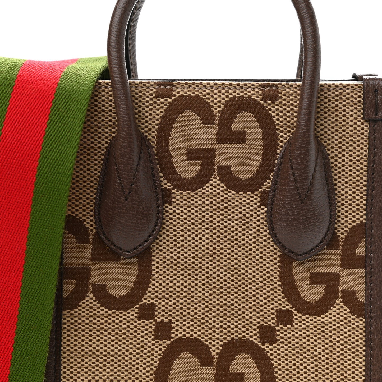 Monogram Jumbo GG Textured Dollar Calfskin Web Mini Vertical Tote Camel Ebony New Acero