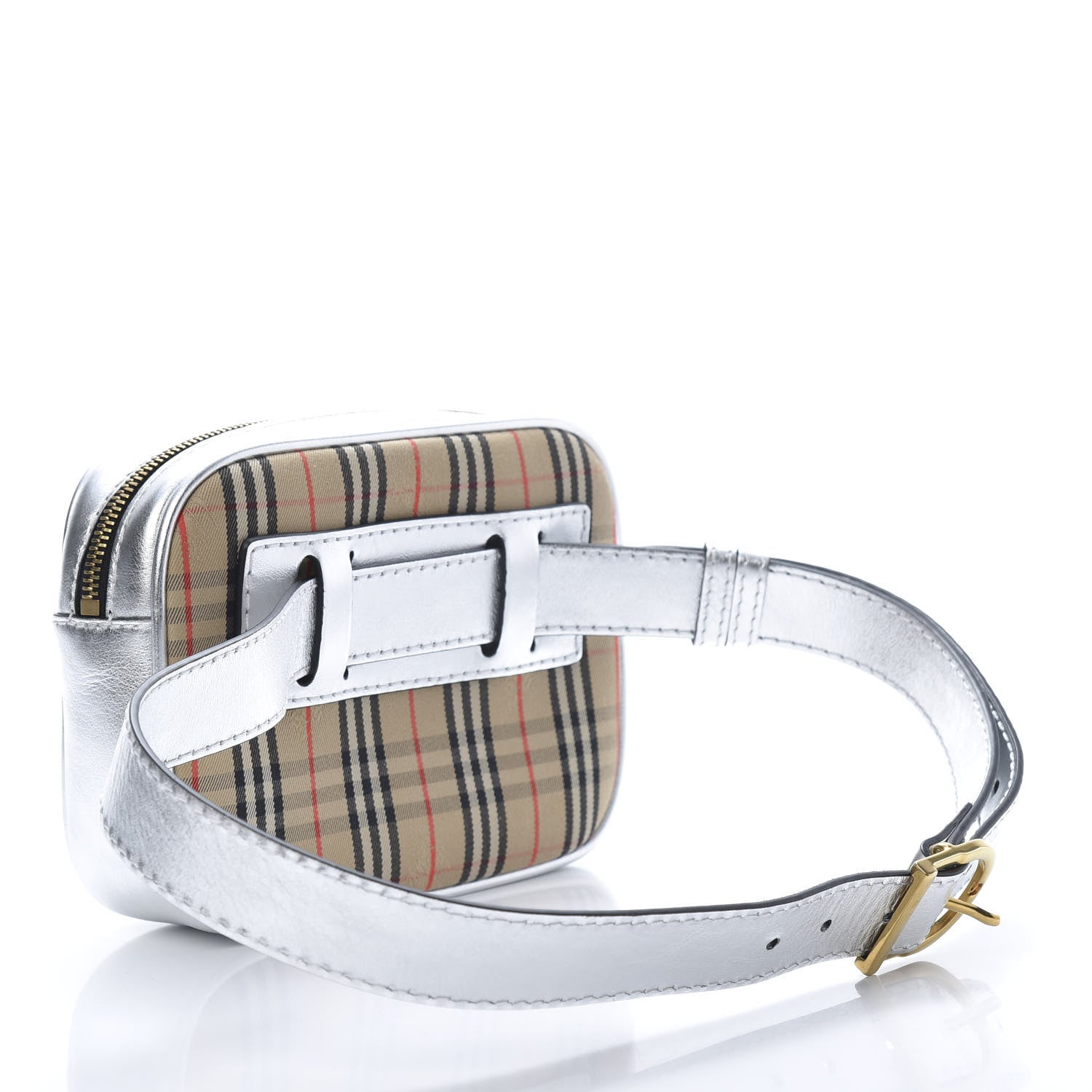Burberry Metallic Smooth Calfskin 1983 Knight Check Link Bum Bag Silver 3 of 12