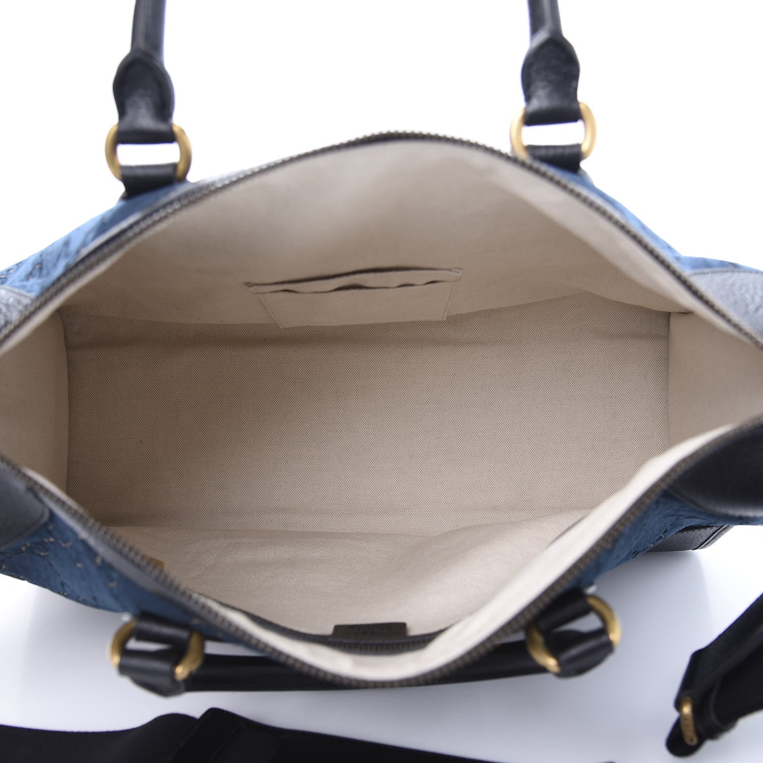 Gucci Velvet GG Monogram Textured Calfskin Web Medium Duffle Bag Blue Beige Black 5 of 11
